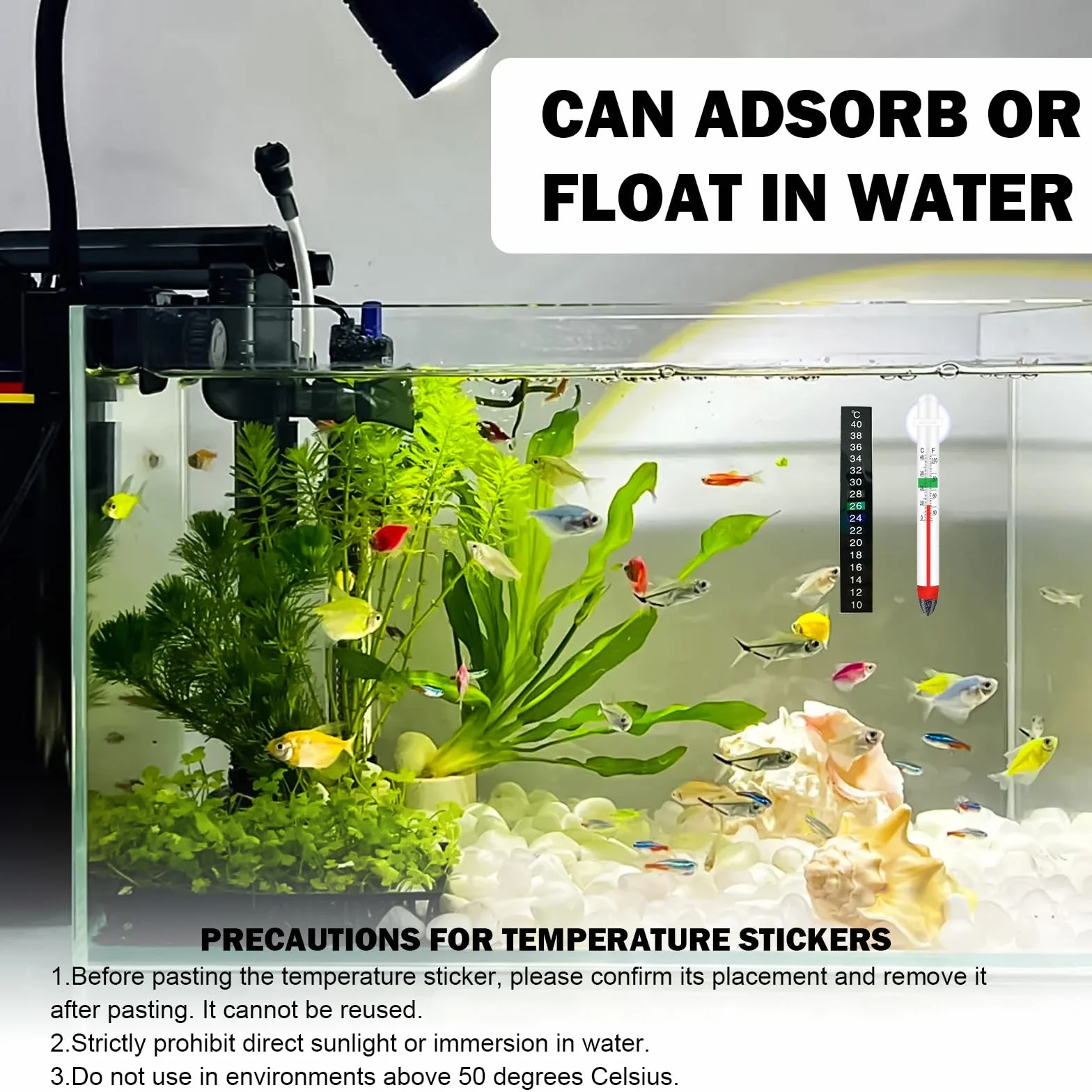 Thermomètre Aquarium Autocollant 2 Pièces + 3 Pièces, Mesure Précise, Affichage Clair, pour Tortues Poissons