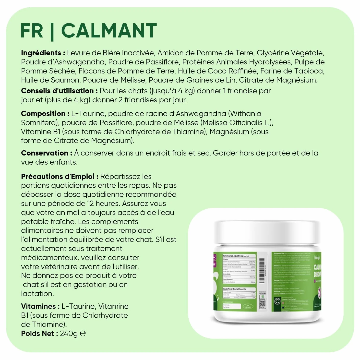 Animigo Calmant Chat 120 Friandises Bouchées Tendres Taurine Ashwagandha Passiflore Mélisse Vitamine B1 Magnésium