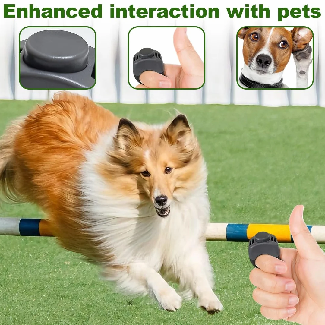 2 Clickers pour Chien avec Anneau de Doigt - Accessoire Pratique pour l'Éducation des Chiens, Chats et Chevaux (19mm/21mm) (Gris)