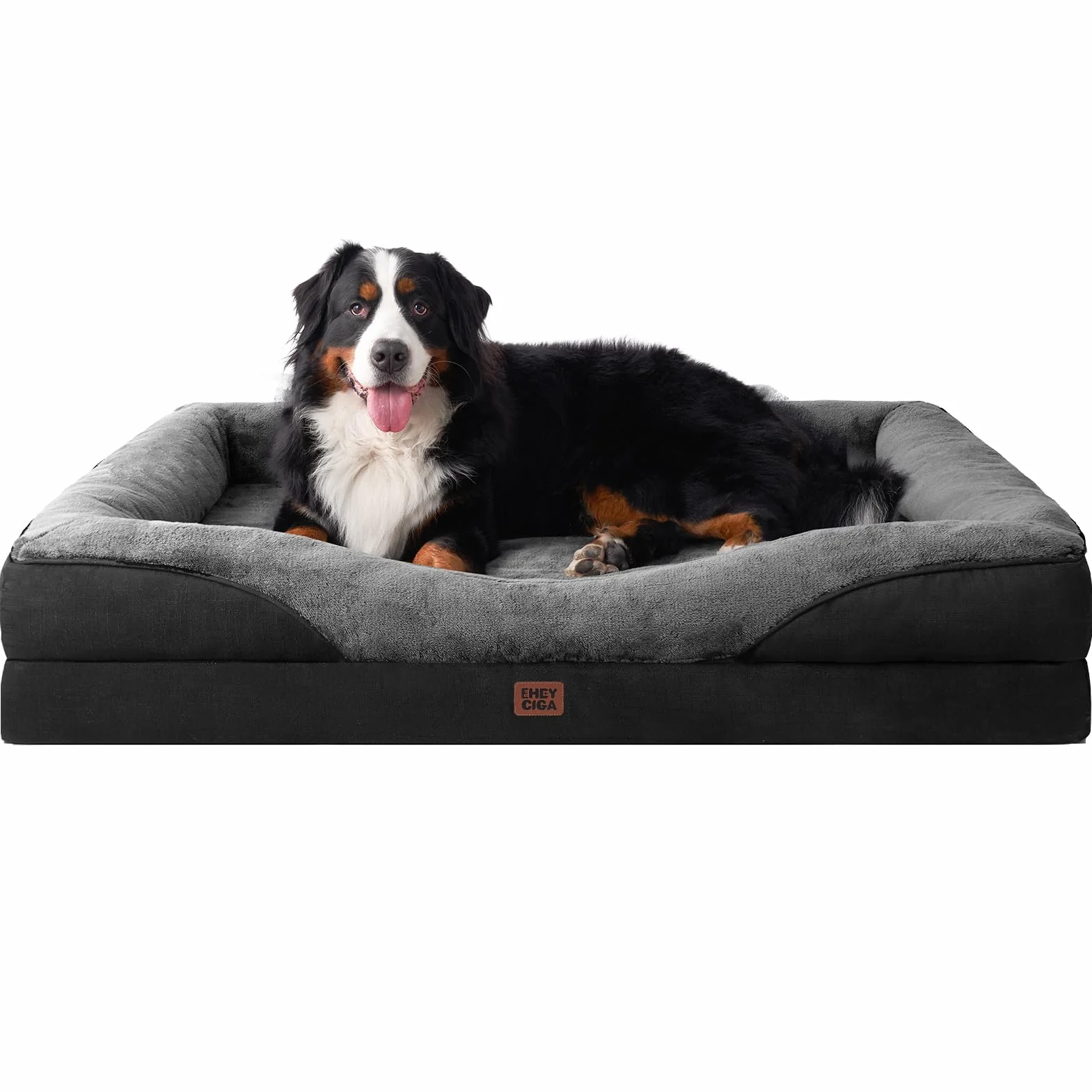 EHEYCIGA Mousse Mémoire Panier Chien XXL Orthopédique Canapé Chien Déhoussable Lavable Antidérapant Imperméable 132x104x20 cm Gris foncé/Noir