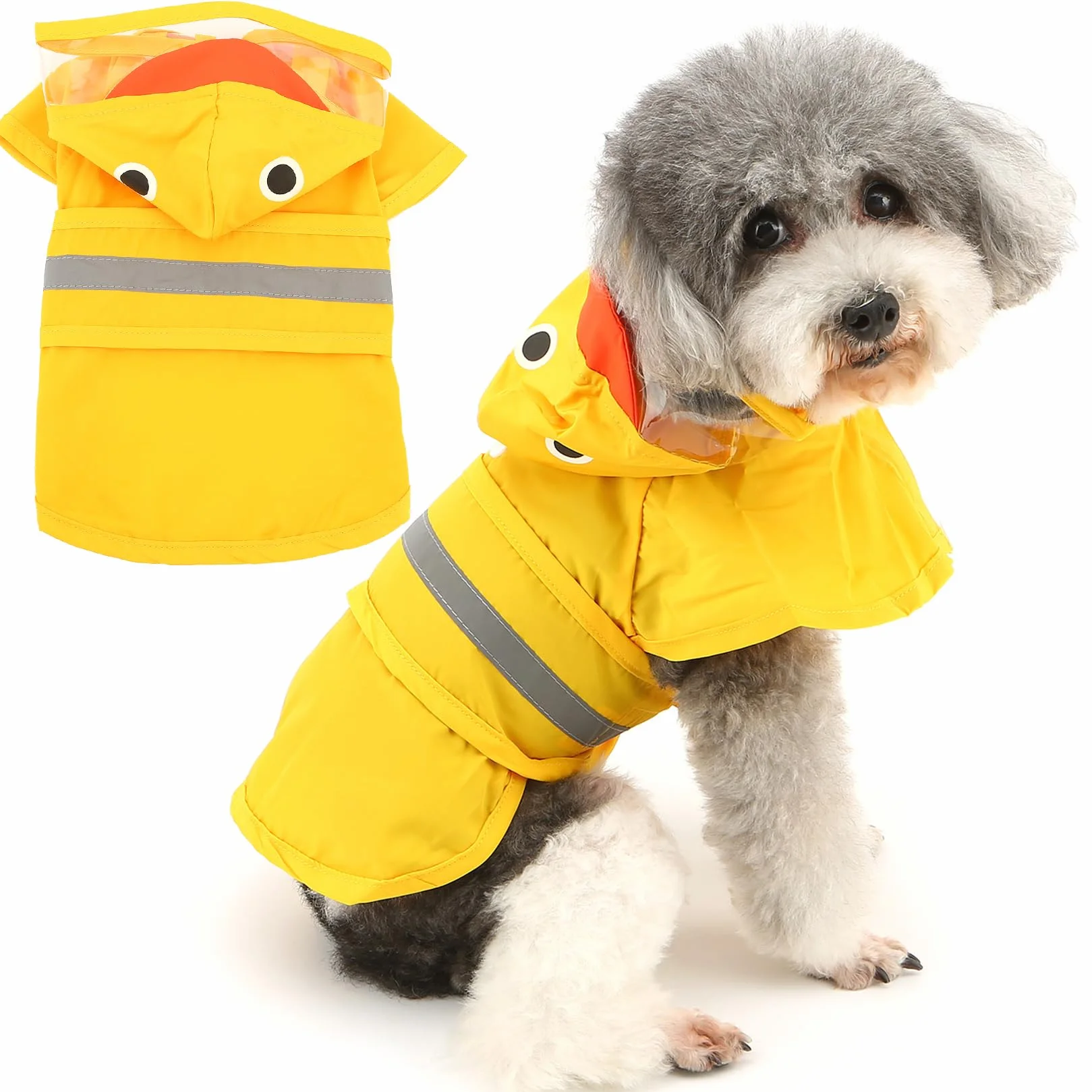 Manteau de pluie imperméable pour chien avec capuche, léger réfléchissant, motif canard, jaune M