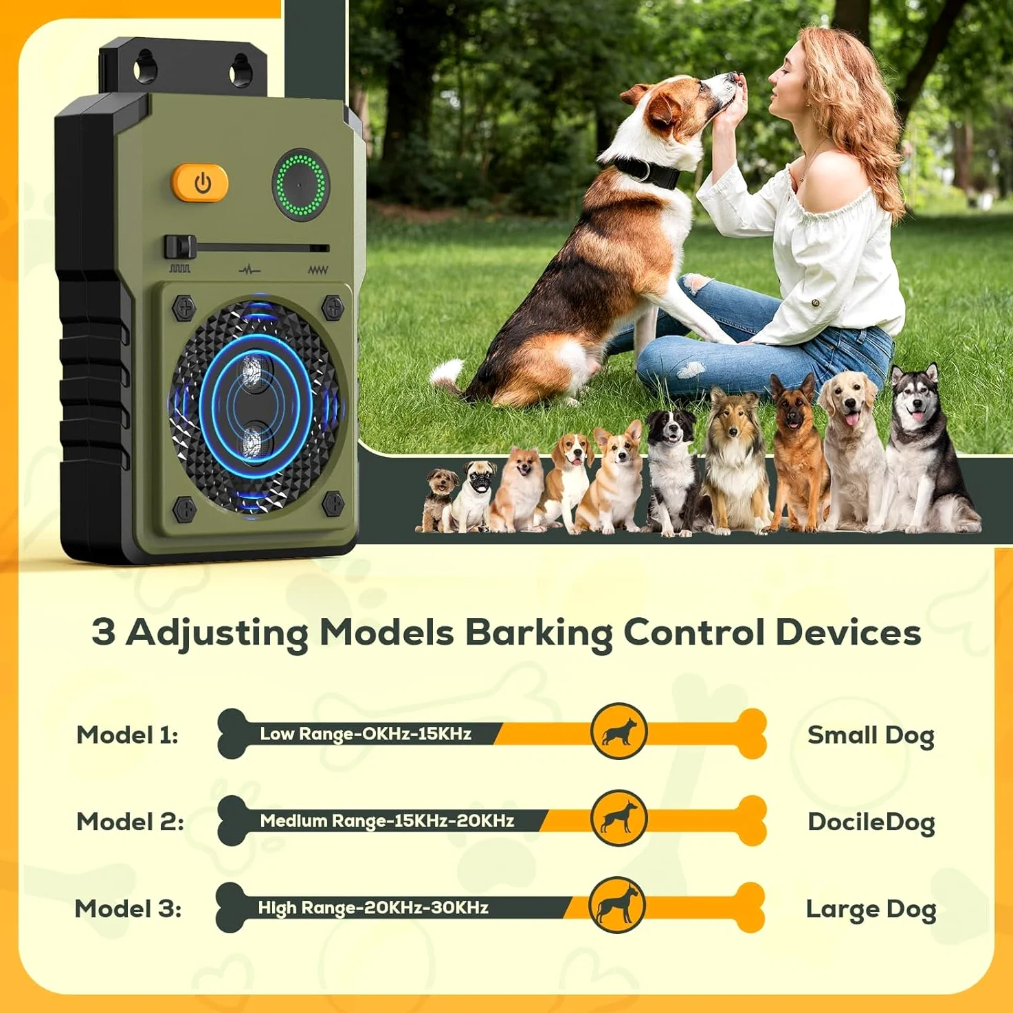 Portatif Anti Aboiement Chien,26 Pieds Rechargeable Dispositif Anti Aboiement Chien,Ultrasons Anti Aboiement pour Chien,repulsif chien ,Anti-aboiements Extérieur et Intérieur pour Petits Grands Chien