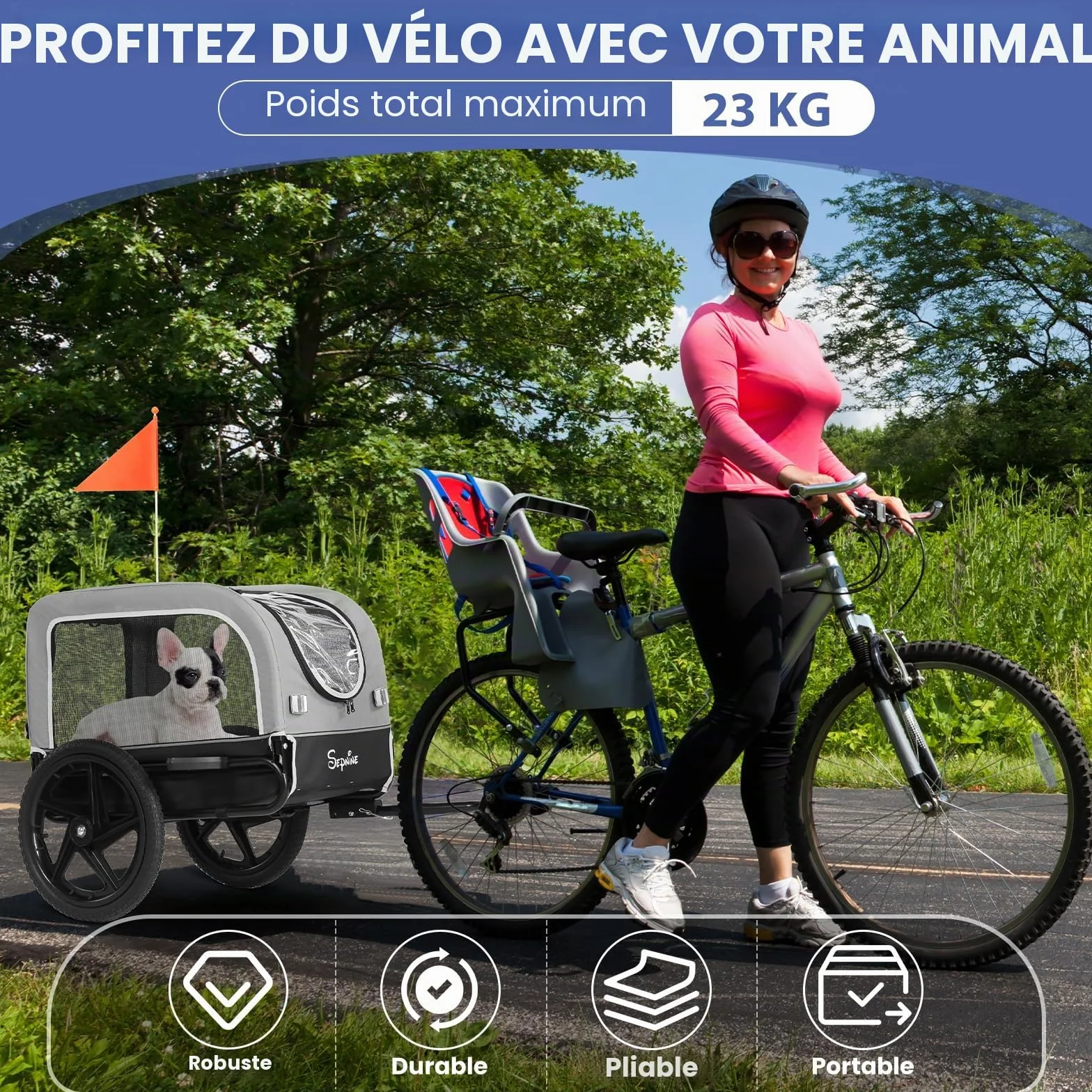 Remorque de vélo pour Chiens de Petite et Moyenne Taille, 23 kg, Pliable, avec Roues à dégagement Rapide, idéale pour Les randonnées à vélo et Les activités de Plein air