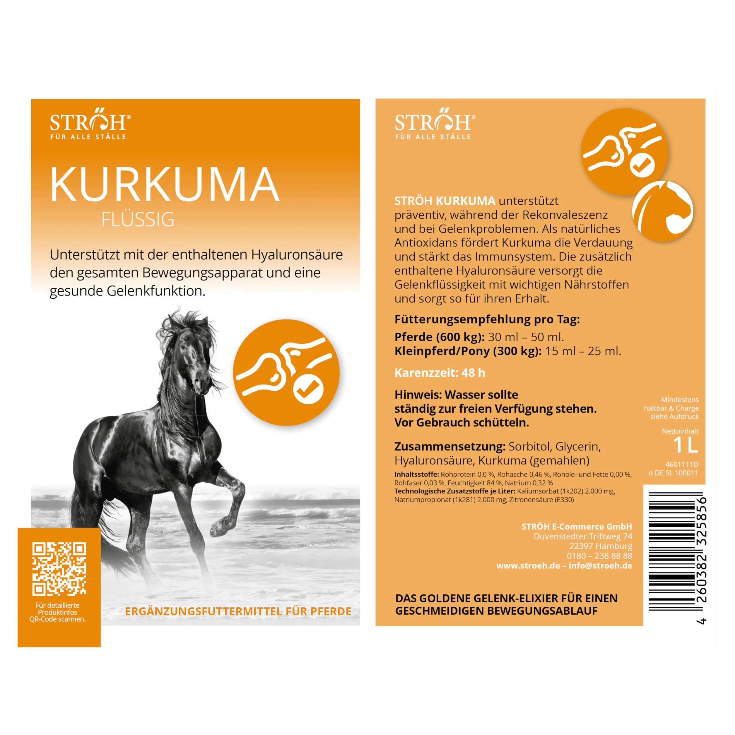STRÖH Curcuma pour chevaux 1 L - Complément articulaire cartilage ligaments tendons