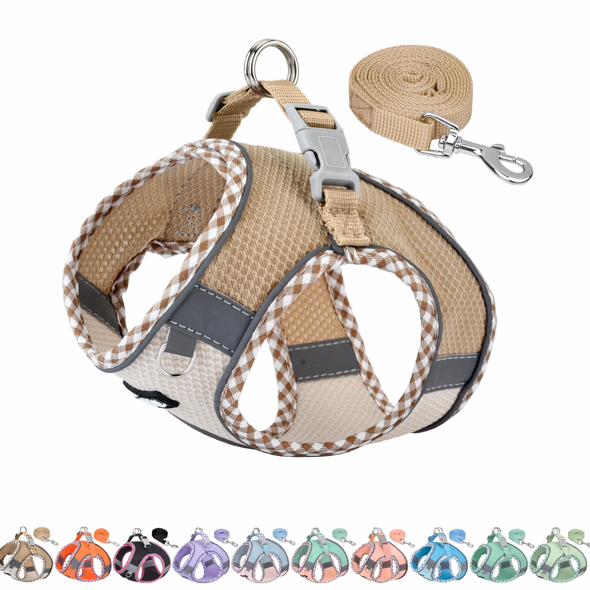 Ensemble Harnais et Laisse pour Chien Promenade, Harnais Chiot Bandes réfléchissantes, très Petits Chiens Chats Marron-Beige XXXS