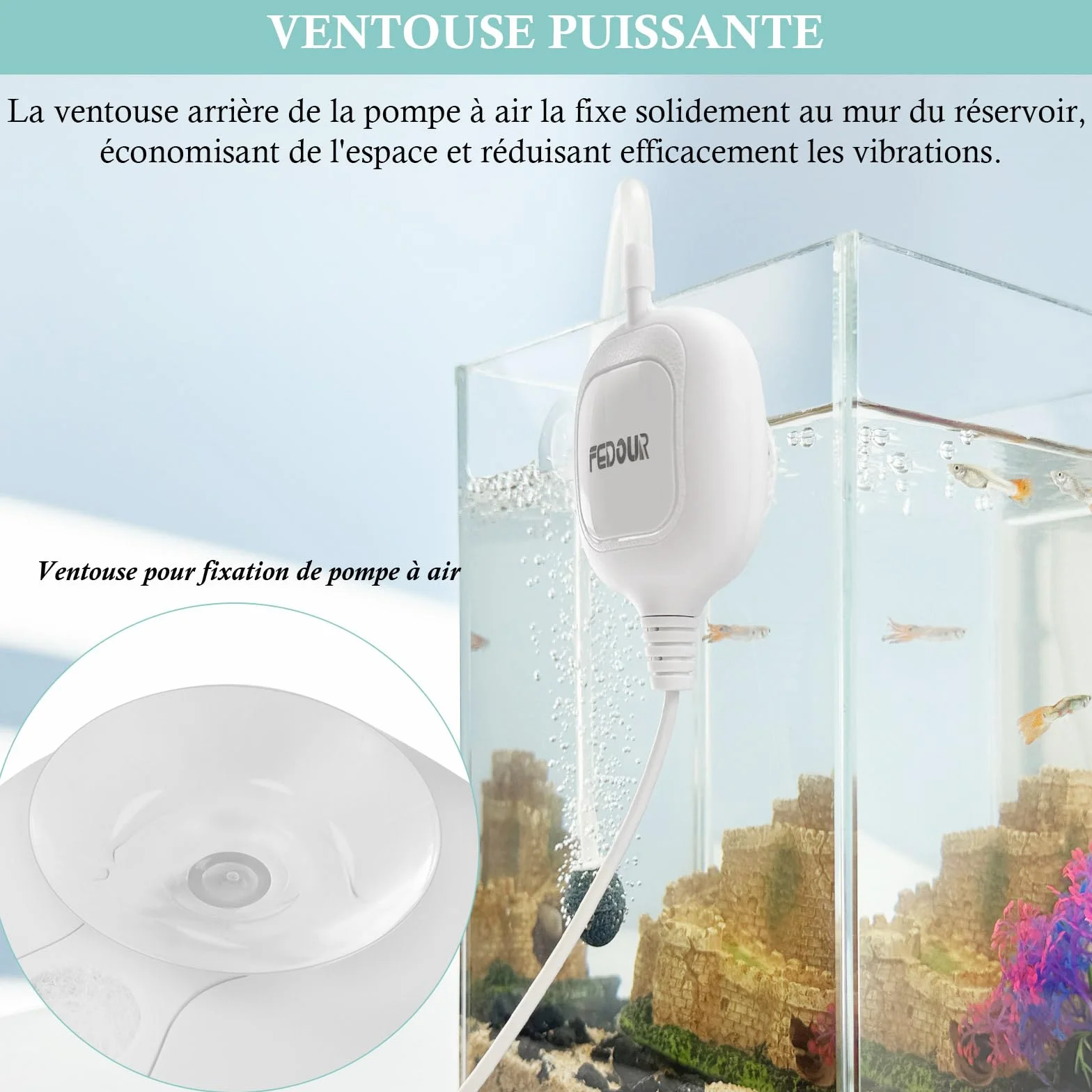 FEDOUR Mini Pompe à Air pour Aquarium, Nano Aérateur Ultra Silencieux, Bulleur pour Betta Jusqu'à 35L