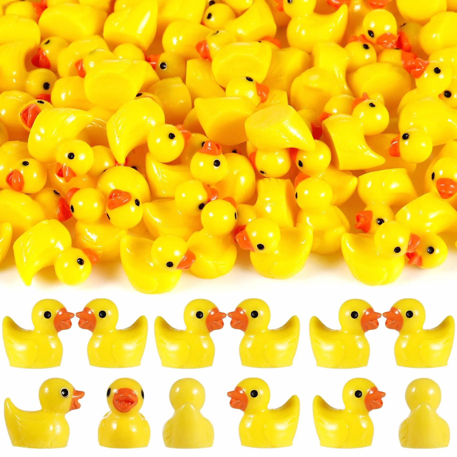 Mini Canards en Résine Lot de 100 Figurines d'Animaux pour Aquarium Décoration Jardin Jaune
