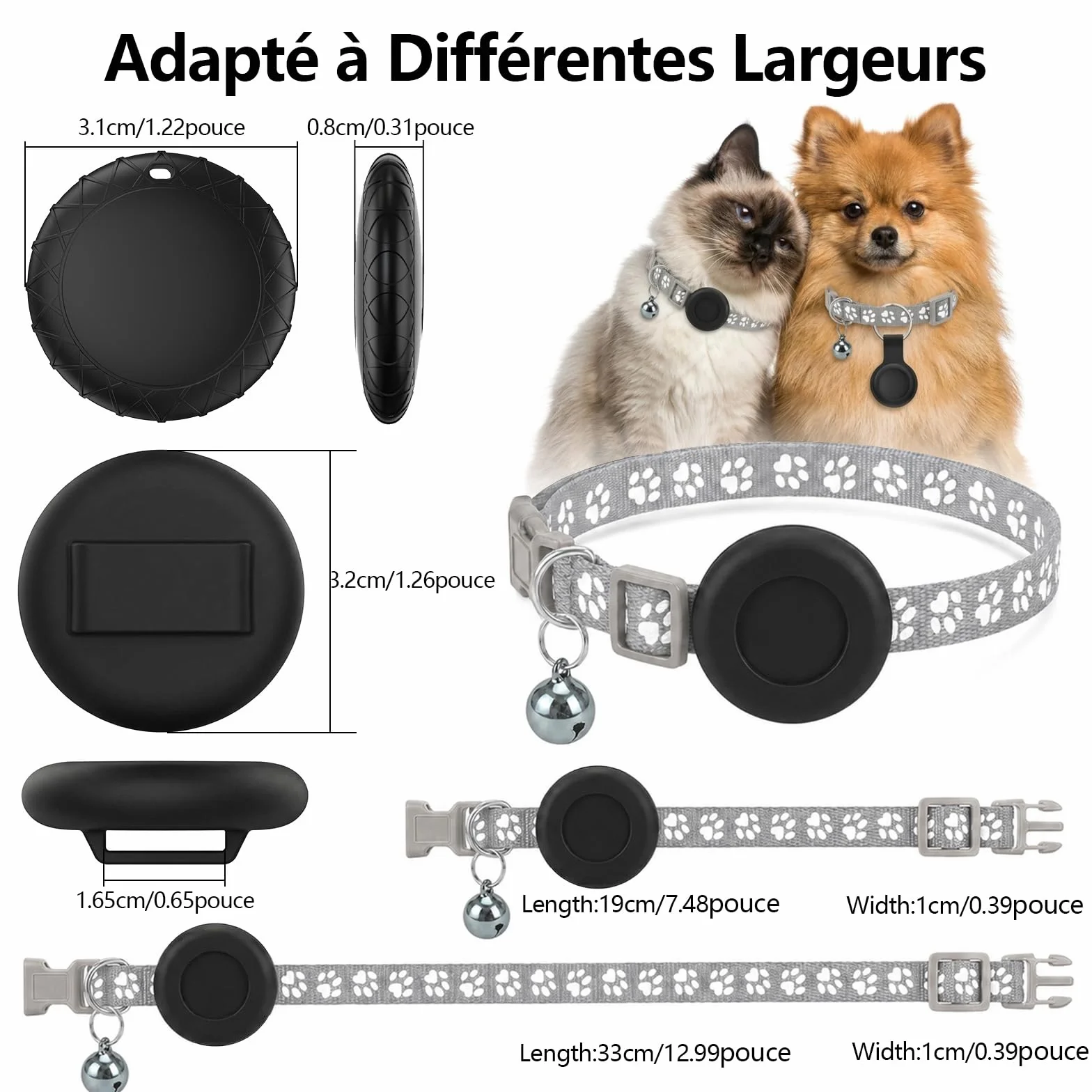 Collier GPS Chat, Traceur GPS Chien Chat sans Carte SIM/Abonnement Mensuel, Compatible avec iOS et Android, Suivi en Temps Réel Étanchéité IPX6 Traceur Collier Traceur pour Chien,Chats,Voitures - Gris