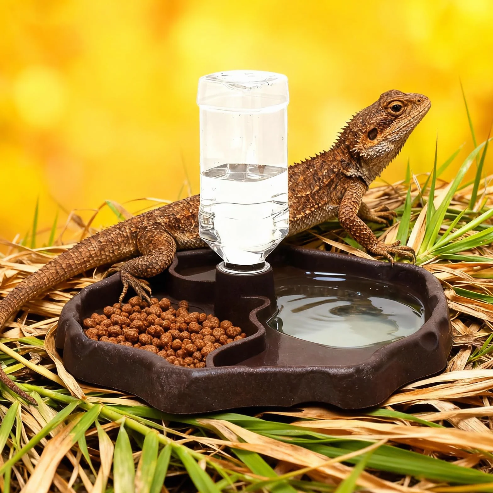 Abreuvoir Tortue Terrestre, Abreuvoir Reptile avec Bouteille, Gamelle Tortue Terrestre et Distributeur Eau Tortue Terrestre 2 en 1, Abreuvoir Tortue Automatique pour Lézards, Geckos, Serpents