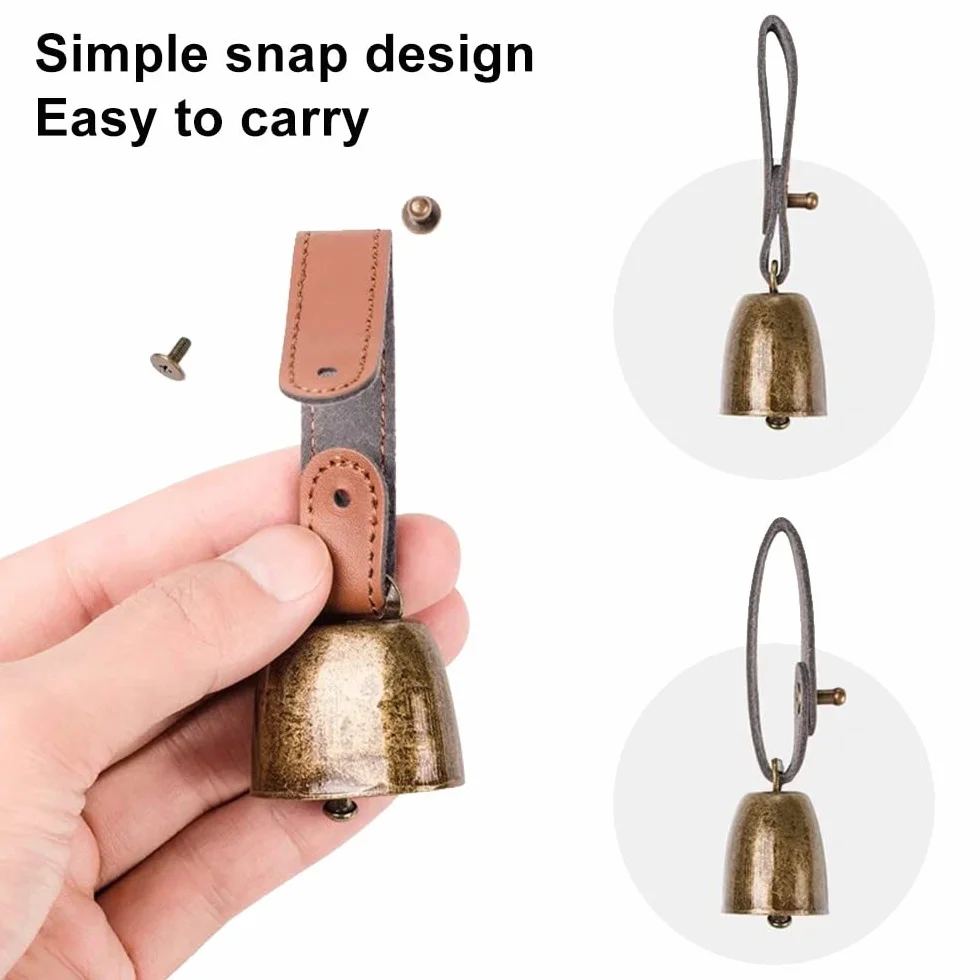 Clochettes de collier pour chien et chat en métal cuivre avec sangle cuir DONGKER