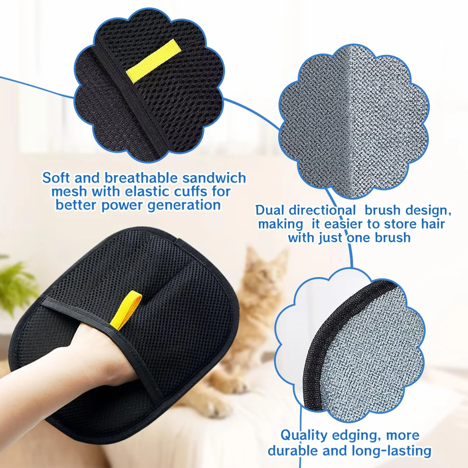 Gants d'épilation d'animaux électrostatiques, Brosse Anti Poils, Gant enlever Poil Chat, 2 Pièces