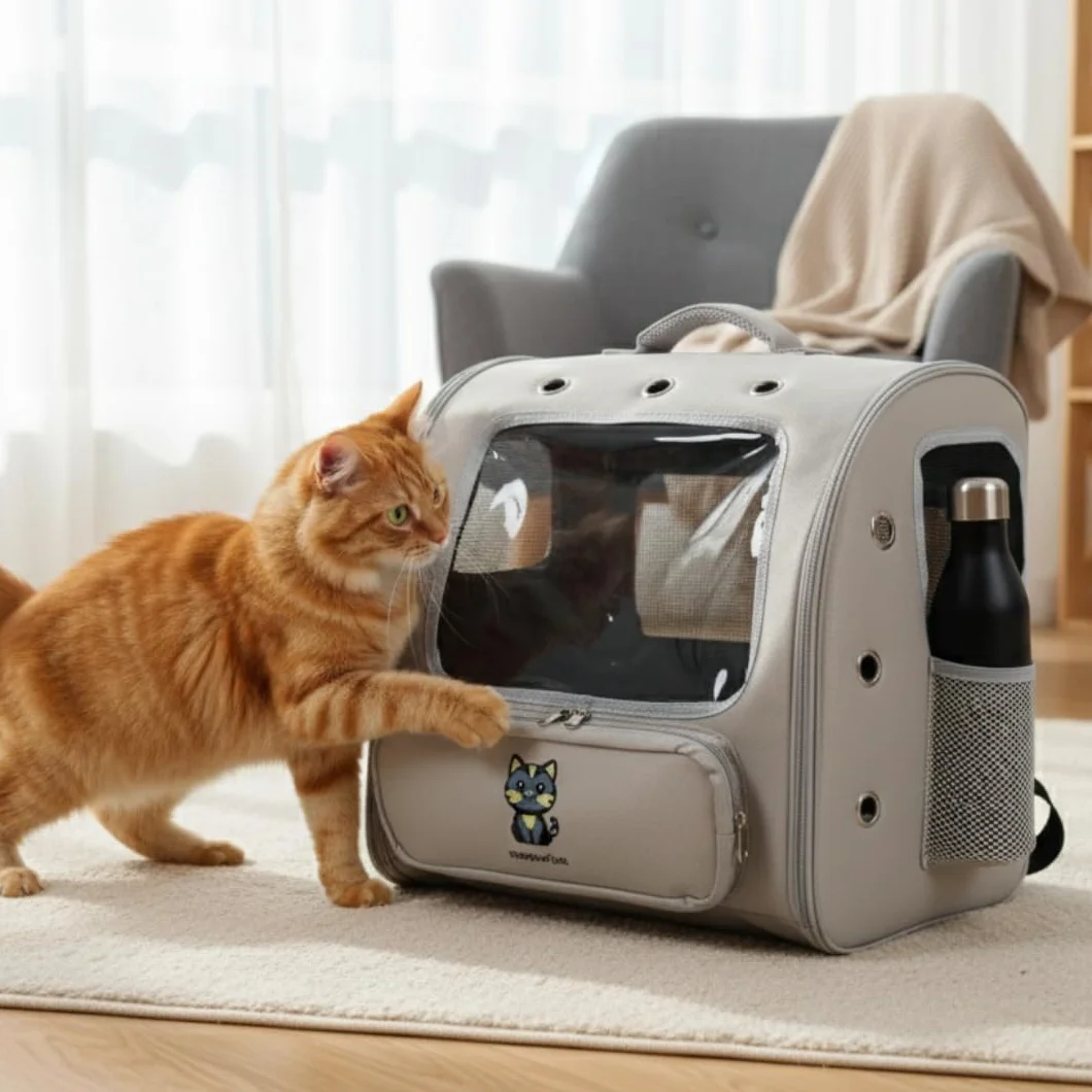 Sac de Transport pour Chat avec fenêtre panoramique – Structure Rigide, Ventilation Multiple – 45×30×40 cm (Gris foncé)