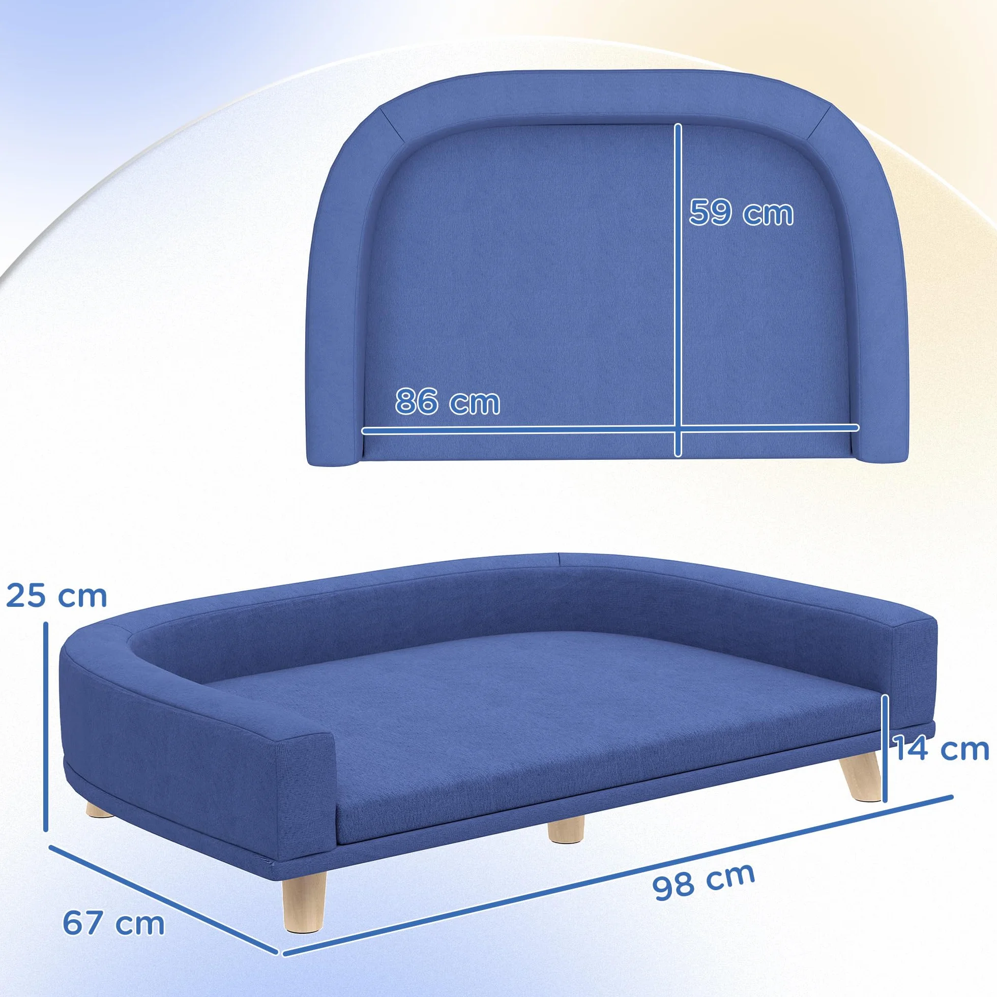 PawHut Canapé Chien Lit pour Chien avec Coussin Déhoussable Housse Lavable Design Scandinave Tissu Polyester Pieds Bois 98 x 67 x 25 cm Bleu