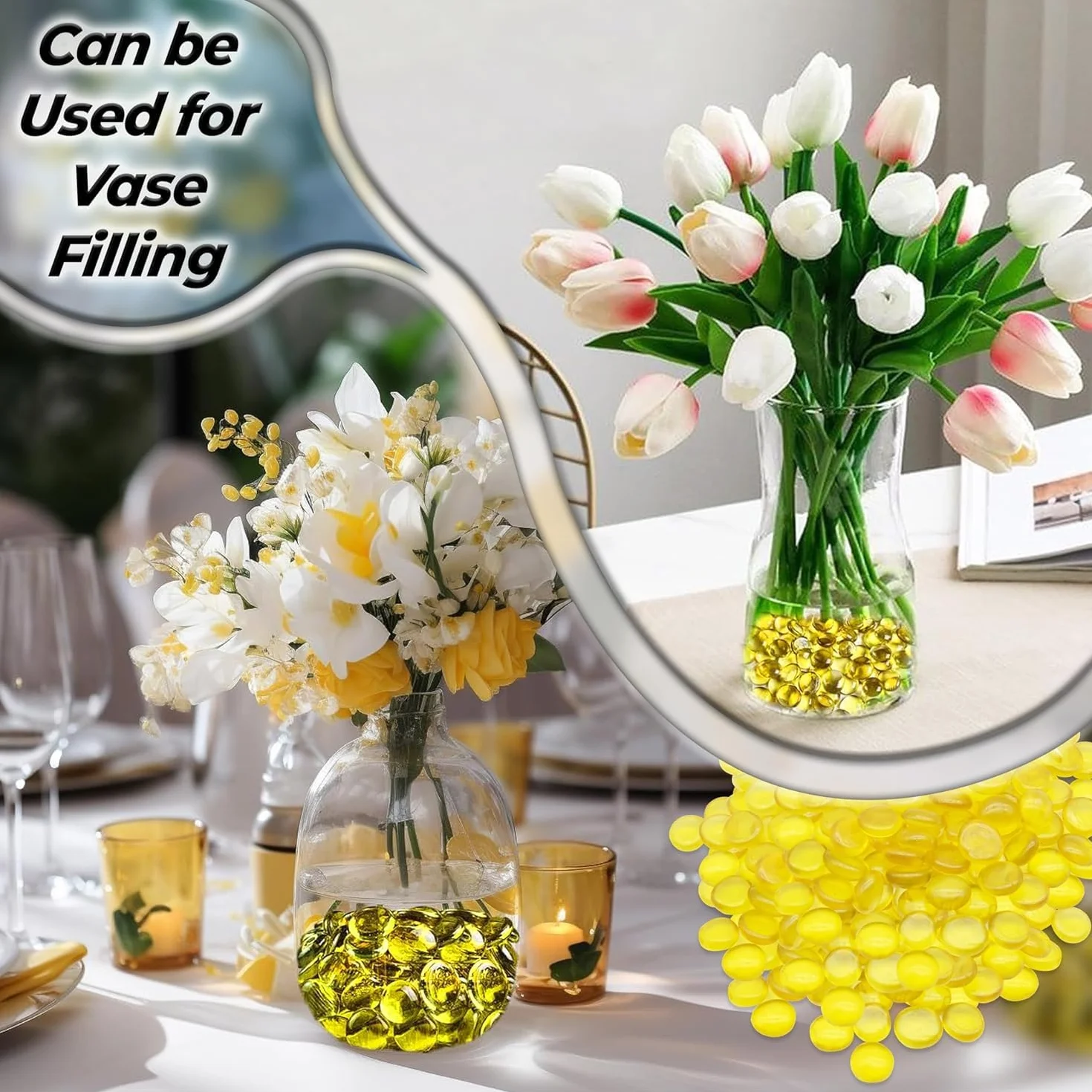 Galets de Verre Jaune 455 g 70-80 pcs Ø17-20 mm Pierres Décoratives Cailloux Plat Perles de Verre Gravier Aquarium