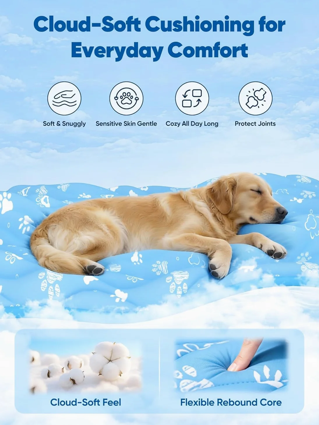 Rywell Tapis Rafraichissant Chien 110X80cm, Absorbe Rapidement l'eau(Bleu) | Technologie de Refroidissement Arc-Chill 3.0(Q-Max>0.5); Thermochromique; OEKO-TEX; Imperméable;Antidérapant;Lavable;Portable