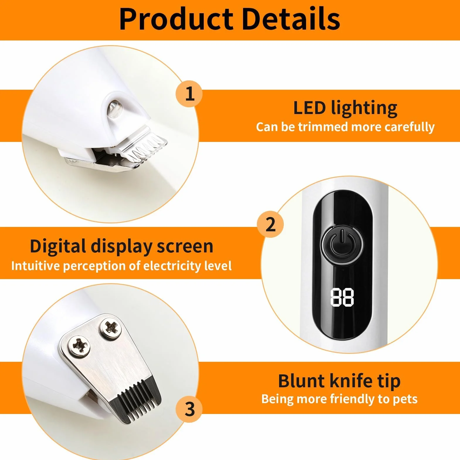 Tondeuse pour chat USB rechargeable avec LED, silencieuse de précision pour pattes oreilles yeux visage