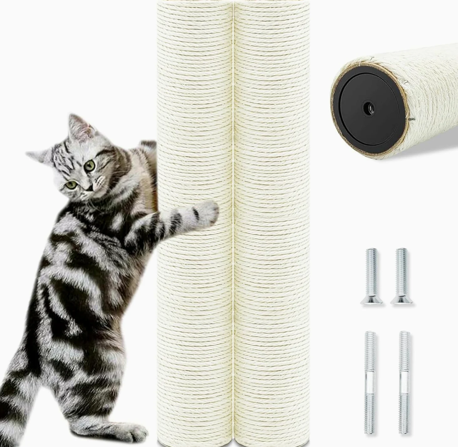 Lot de 2 poteaux de Rechange pour Arbre à Chat de 30 cm, en sisal Naturel avec vis M8, griffoir de Rechange pour Chat (30 cm)