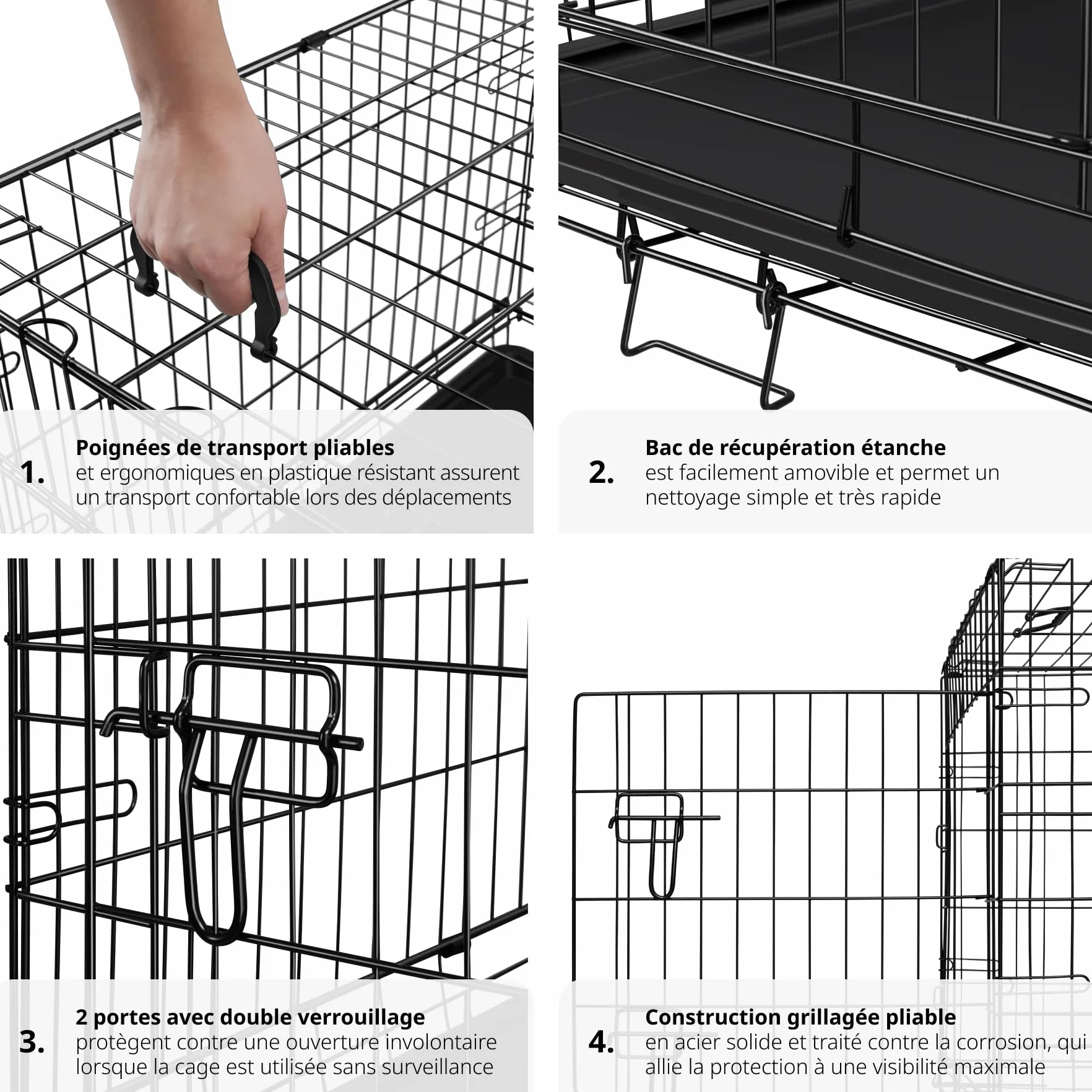 tectake Cage pour Chien Pliable Robust Caisse de Transport Taille XL 121,5x75,5x80,5cm 2 Portes double verrouillage