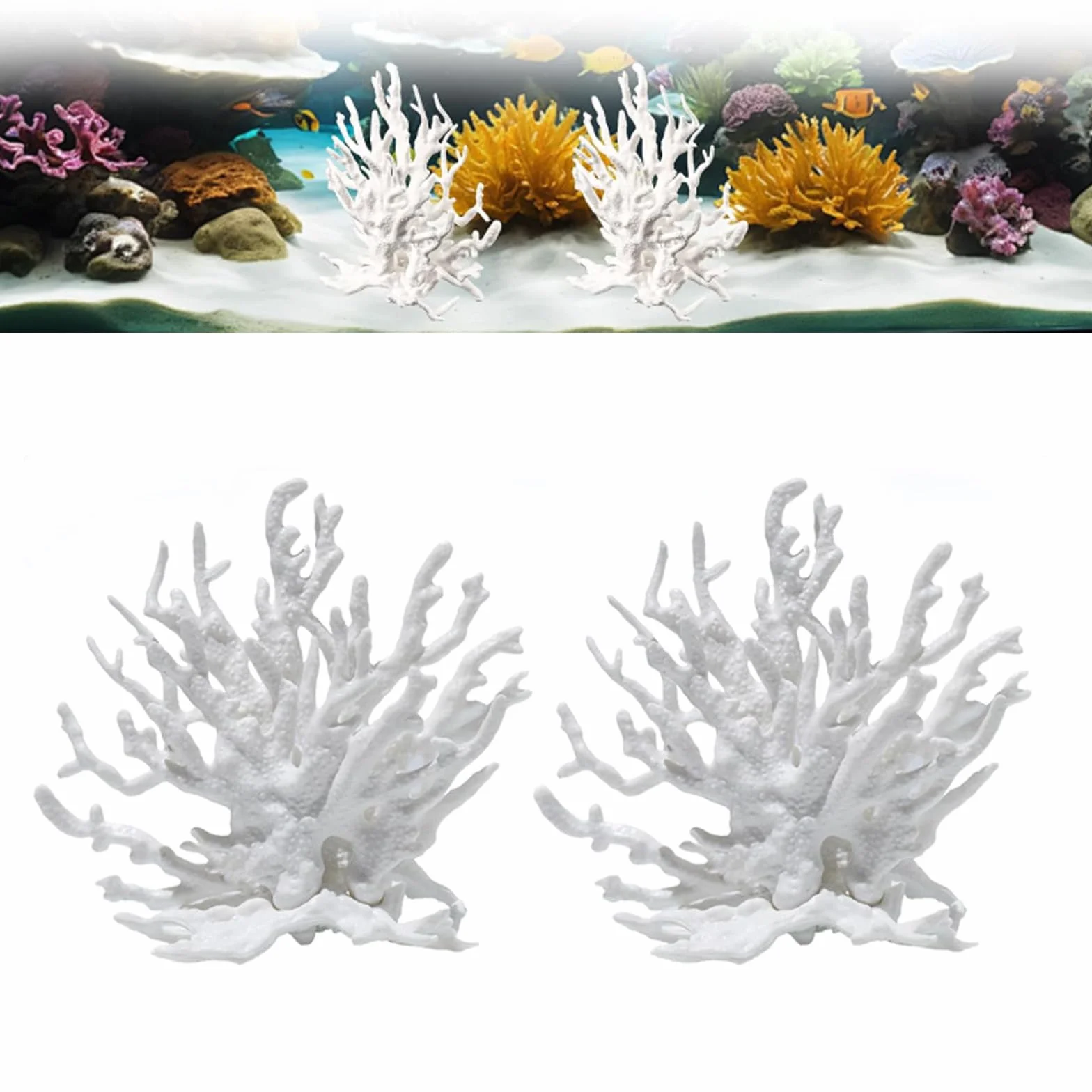 Corail Artificiel Blanc Decoration Aquarium 12,5 x 11,4 x 5 CM Pièces Design Réaliste sans Bavures pour Mini Fish Tank