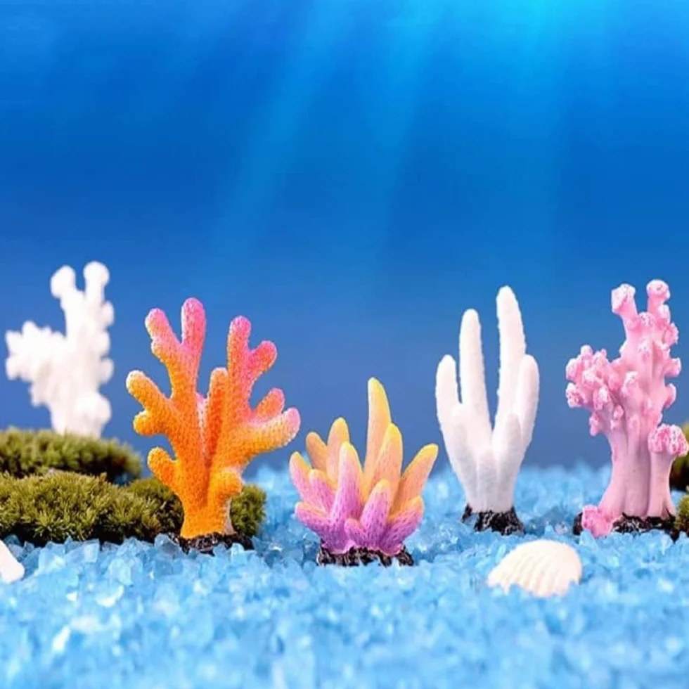 Mini Coraux Décoratifs pour Aquarium - Résine Imitation Naturelle - Décoration Fond Marin (Style Récif Corallien) Lot de 3
