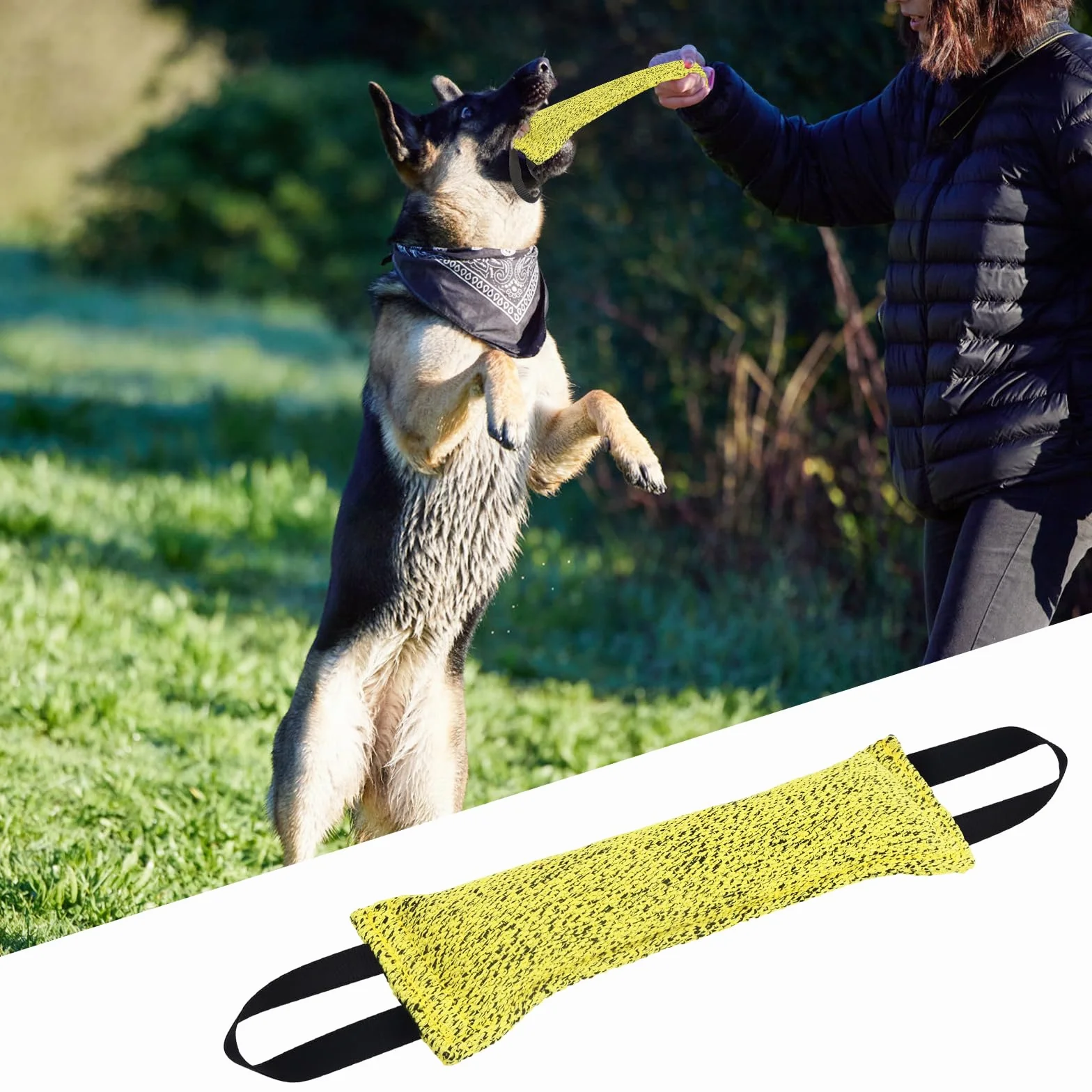 Jouet pour Chien Boudin À Mordre 30 cm avec 2 Anses Tir à la Corde Récupération Gris