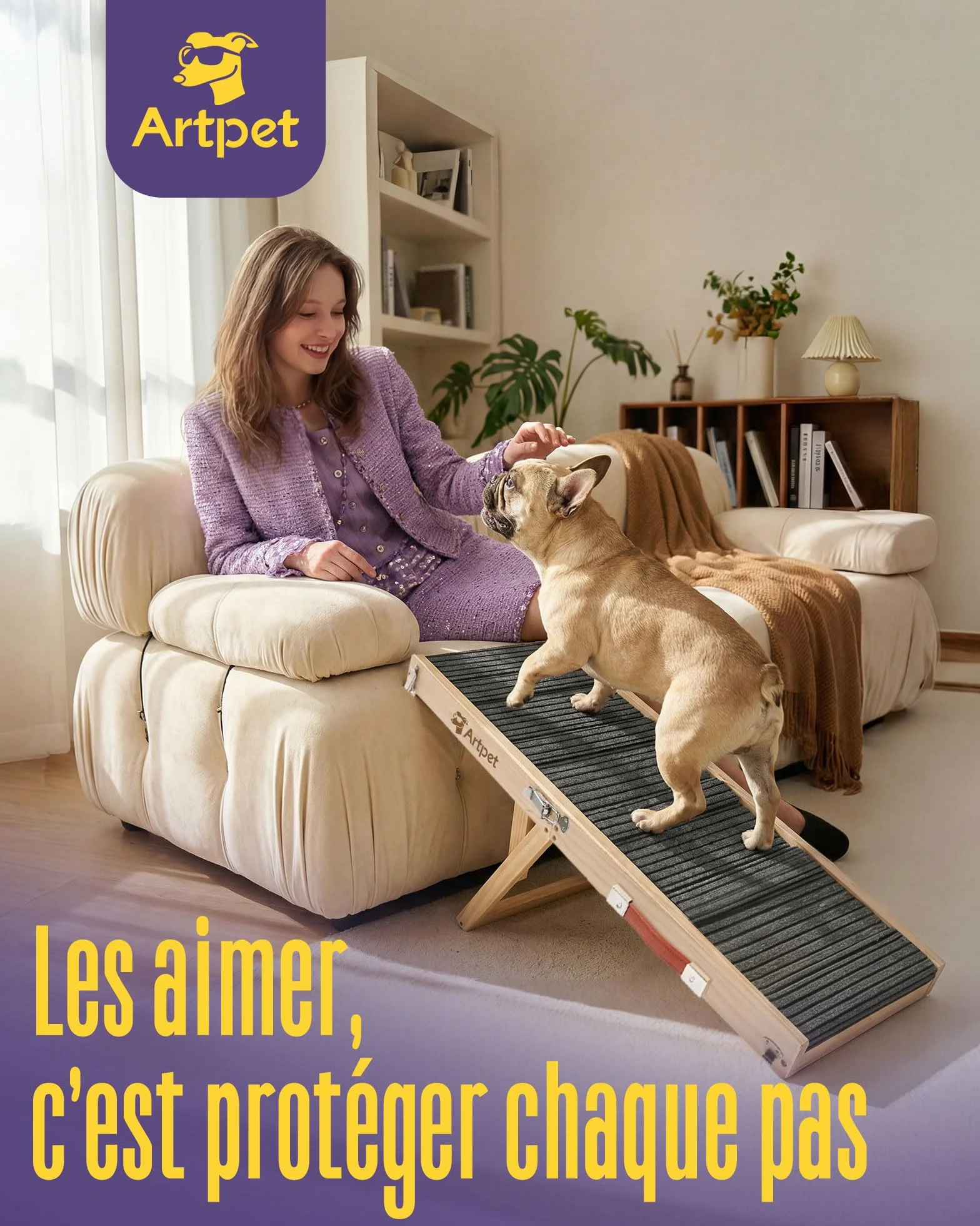 Rampe pliable antidérapante pour chien, hauteur réglable, supporte jusqu'à 15,9 kg
