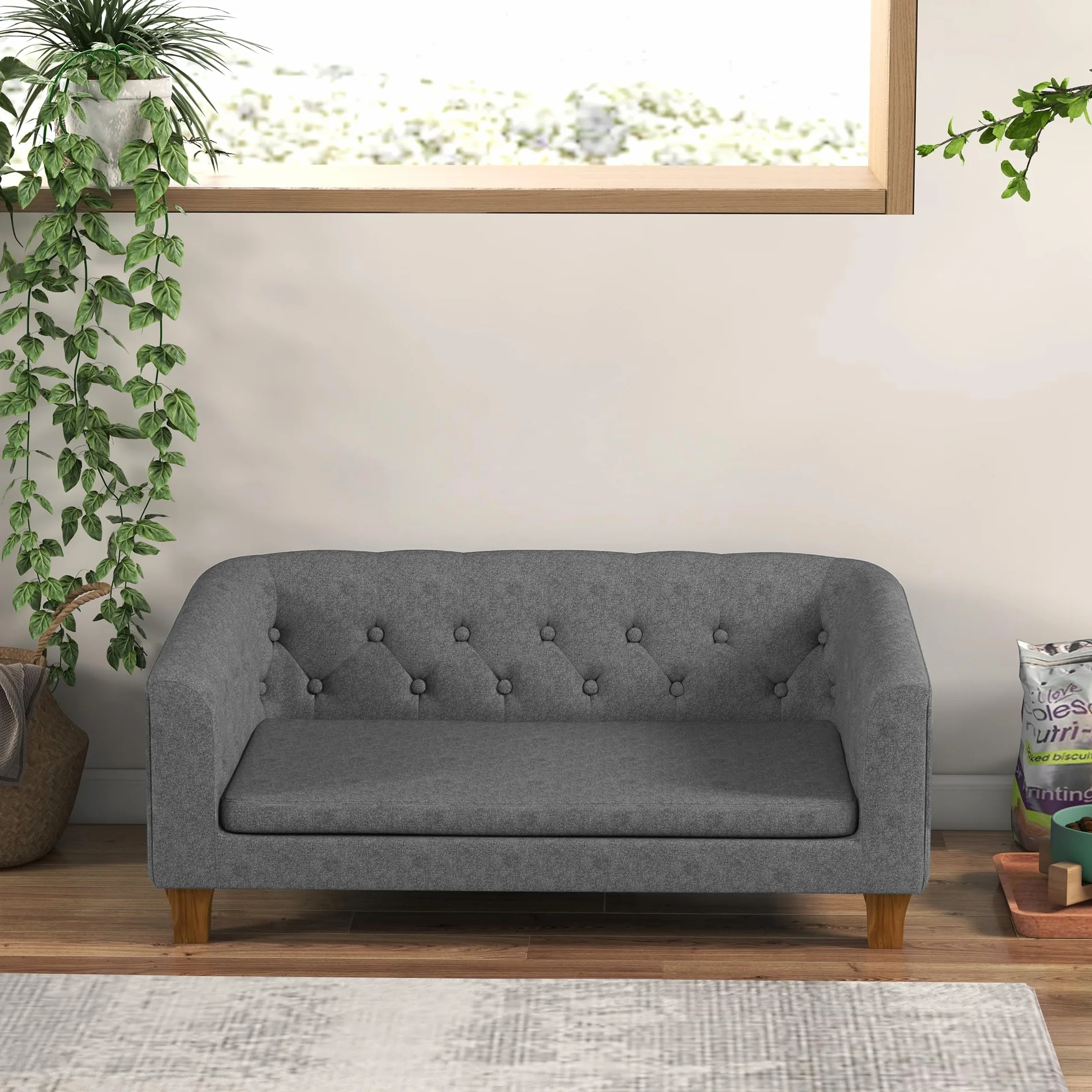 PawHut Canapé pour Chien et Chat surélevé, Coussin Doux Amovible, 96 x 60 x 42 cm, Gris