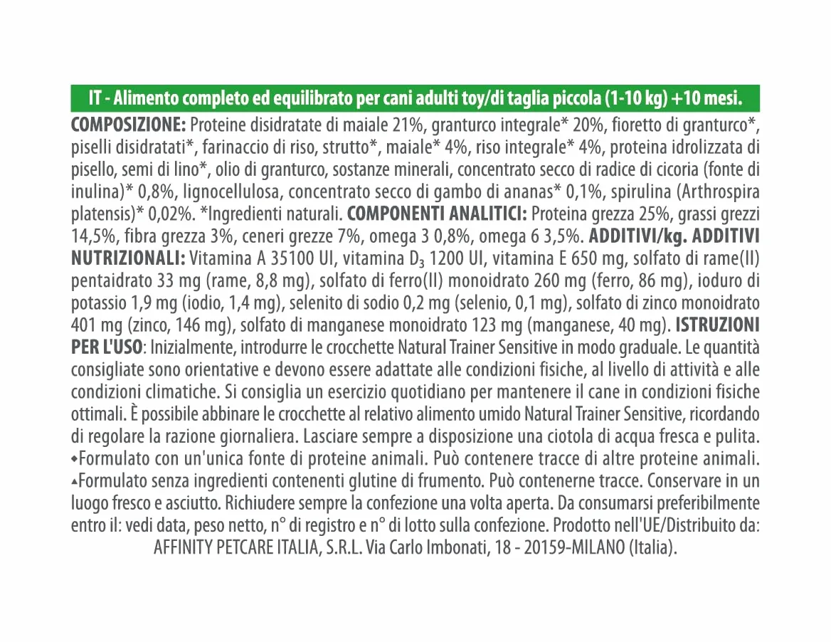 Trainer Sensitive sans Gluten Nourriture pour Chiens Adultes Petit et Jouet avec Porc - 7 kg