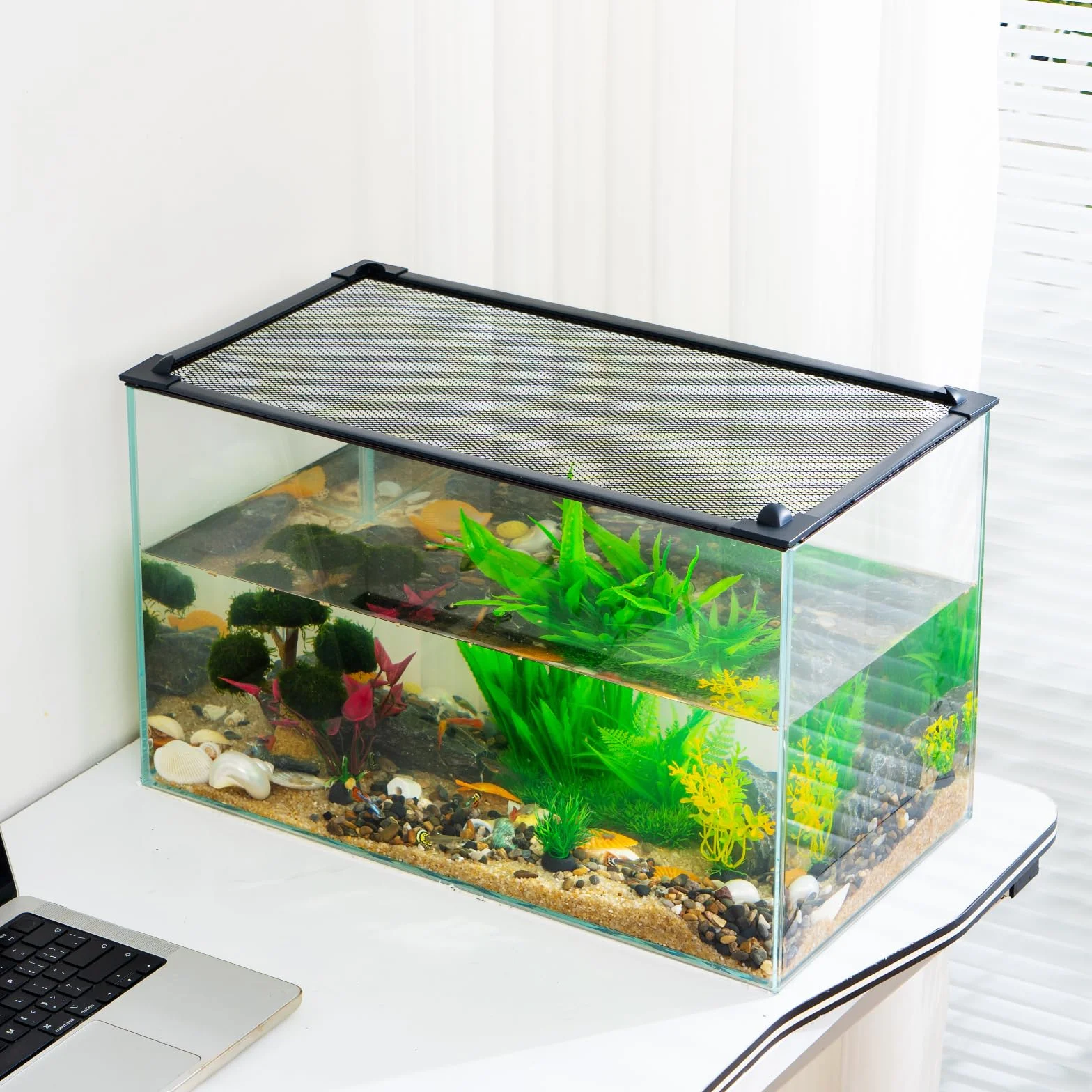 Couvercle magnétique pour aquarium, filet anti-saut en maille, protection poisson