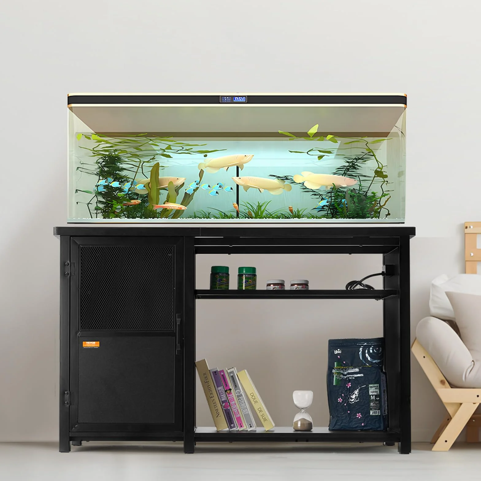 VEVOR Meuble pour Aquarium Charge 284 kg 132x50x82 cm Acier MDF avec Armoire Rangement Prise Électrique
