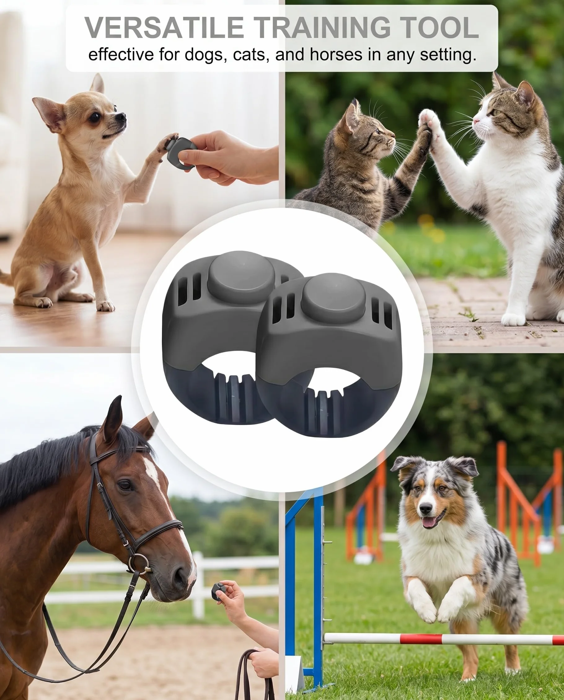 2 Clickers pour Chien avec Anneau de Doigt - Accessoire Pratique pour l'Éducation des Chiens, Chats et Chevaux (19mm/21mm) (Gris)