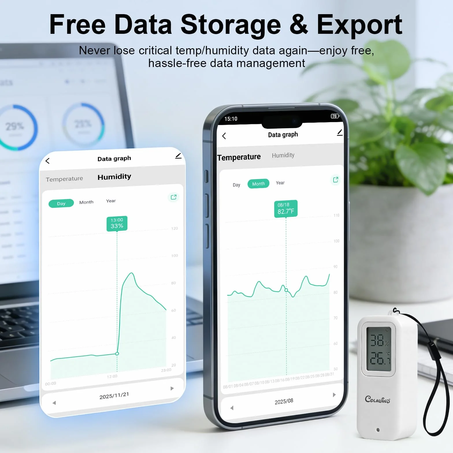 Thermomètre Hygromètre WiFi IP65, Capteur Température et Humidité avec Alerte App, Intérieur Extérieur, Données Exportables 1 An, pour Serre, Cave, Maison