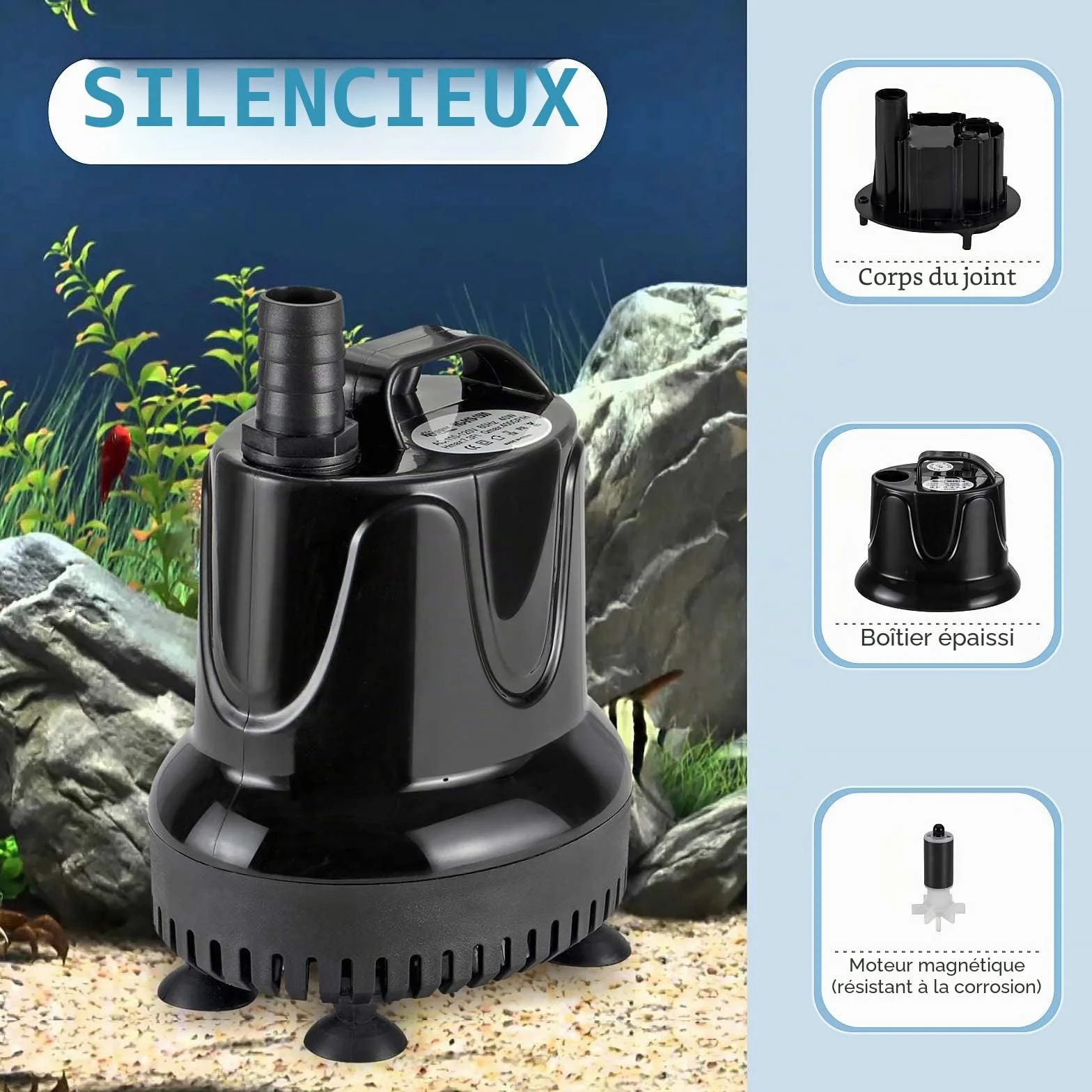 Hygger Pompe à eau Pour Aquarium 800 L/H 18W Silencieuse Submersible