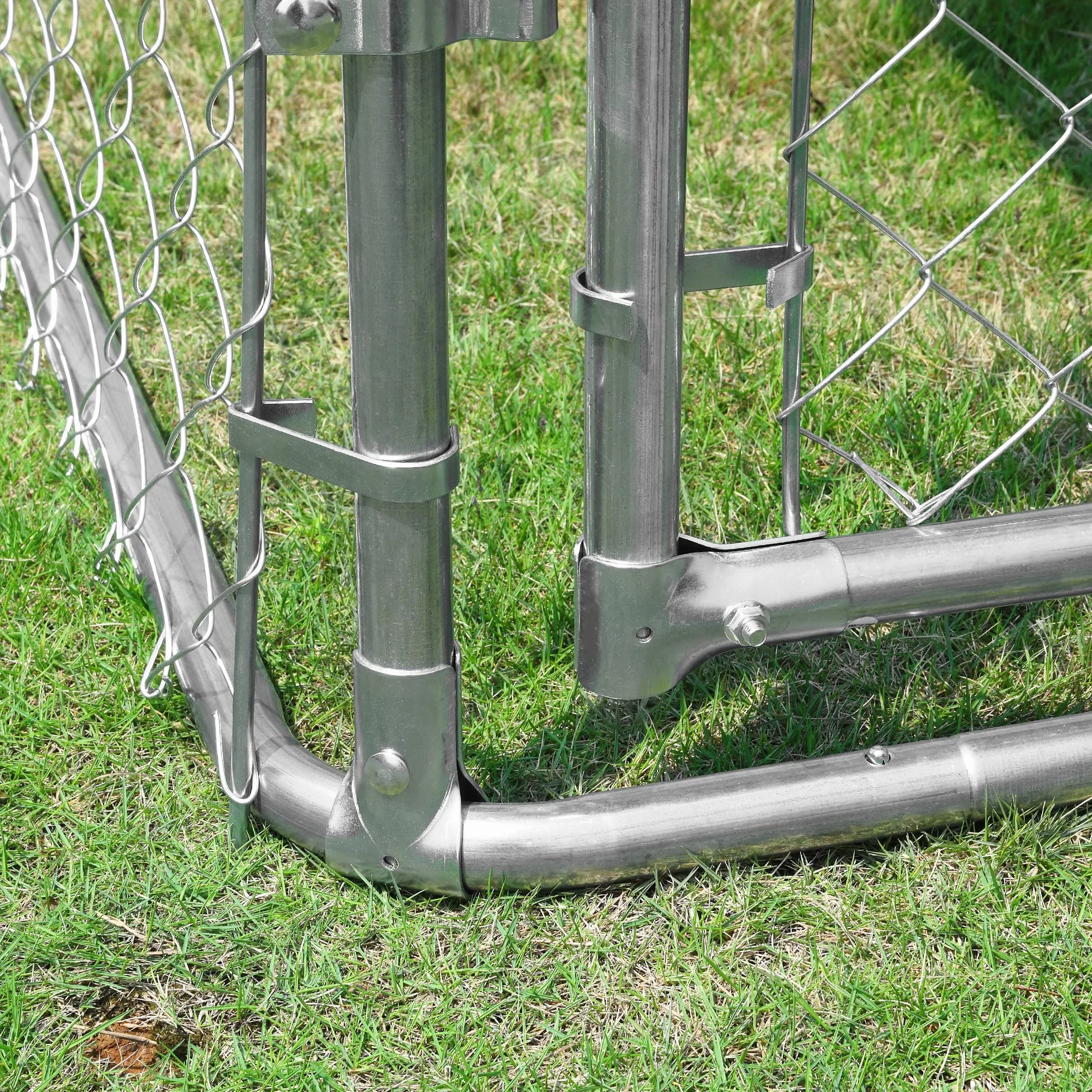 PawHut Chenil extérieur avec Toit pour Chien 5 m² - Parc grillagé 230 x 230 x 175 cm - Acier galvanisé
