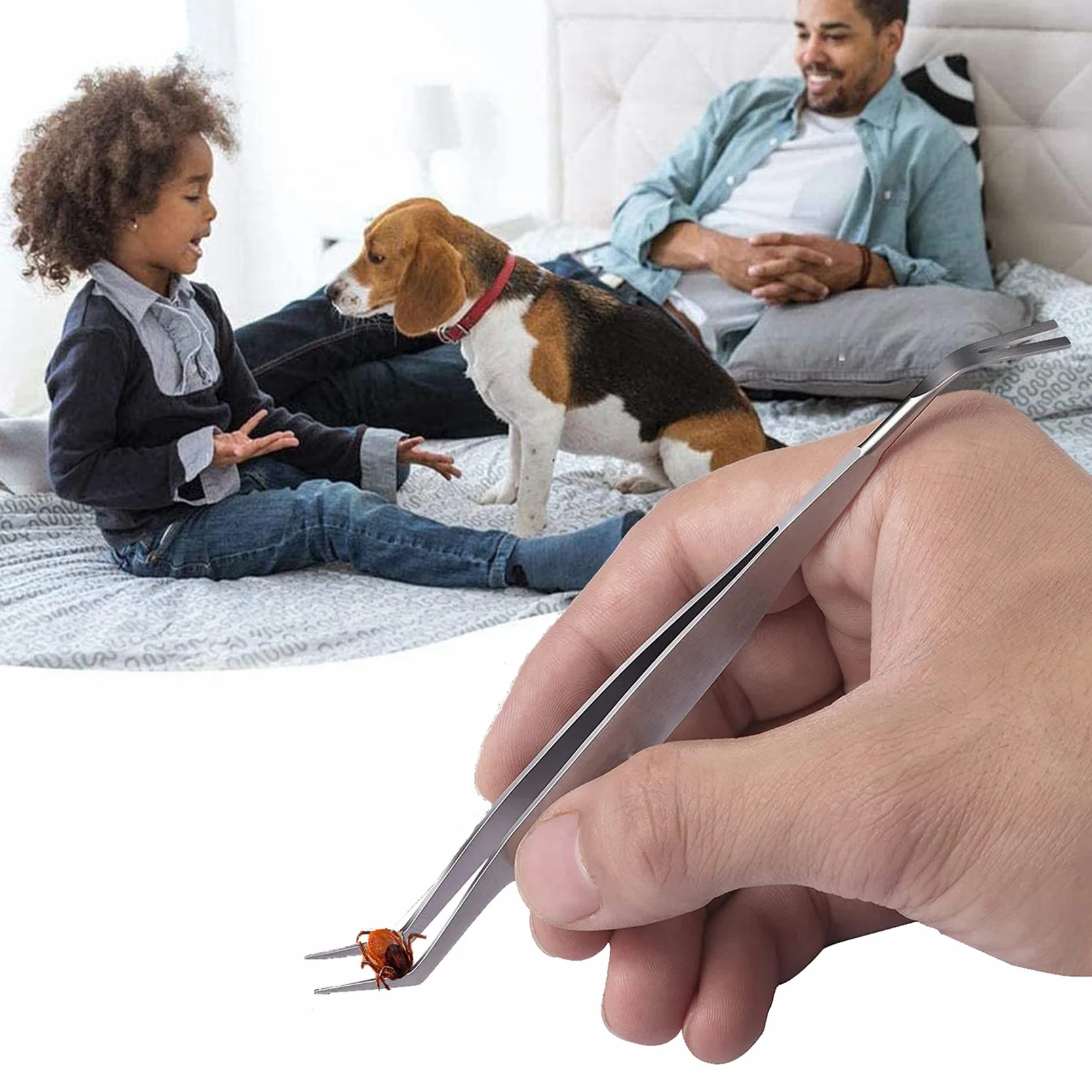 Pince à Tiques 2 en 1 Acier Inoxydable Professionnel avec Étui pour Humains Chiens Chats