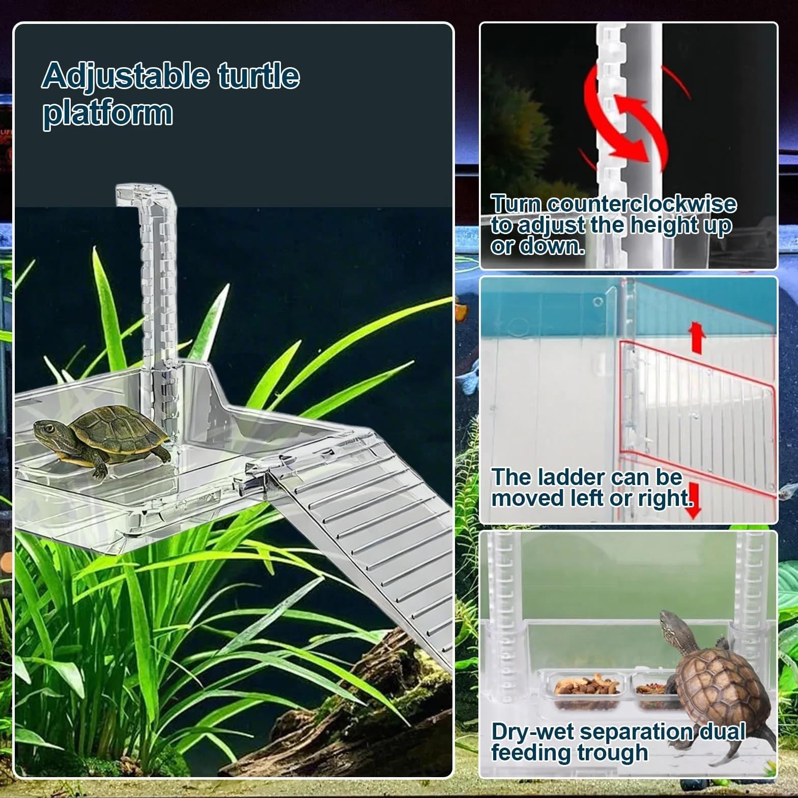 Plateforme Suspendue pour Tortues d'Eau - Accessoire Aquarium Réglable pour Petites Tortues Reptiles Animaux Aquatiques Taille M