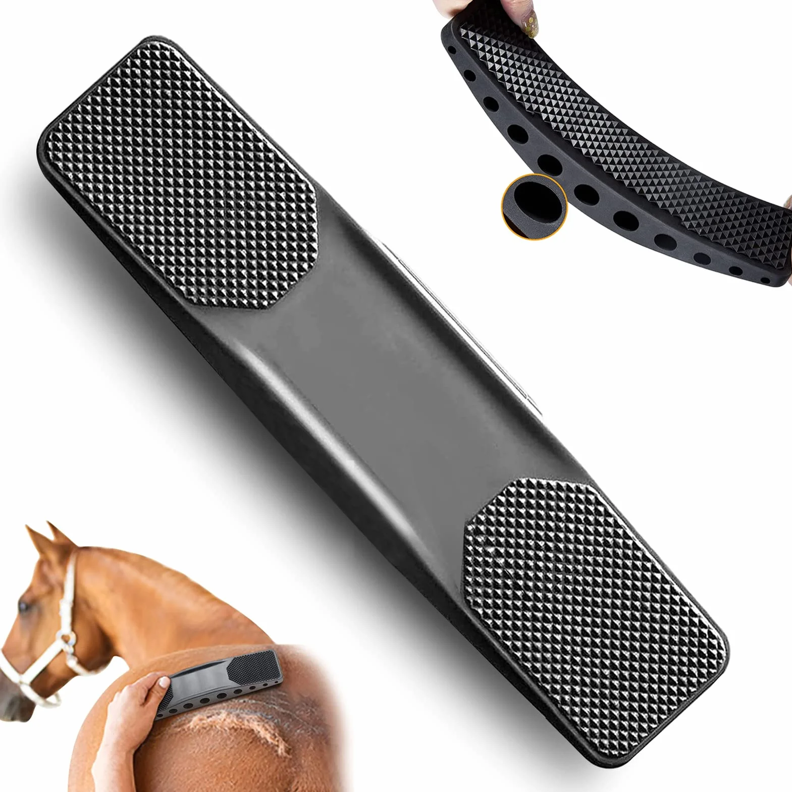 Brosse de Toilettage pour Chevaux 6-en-1 en Crin de Cheval pour Enlever les Poils Secs