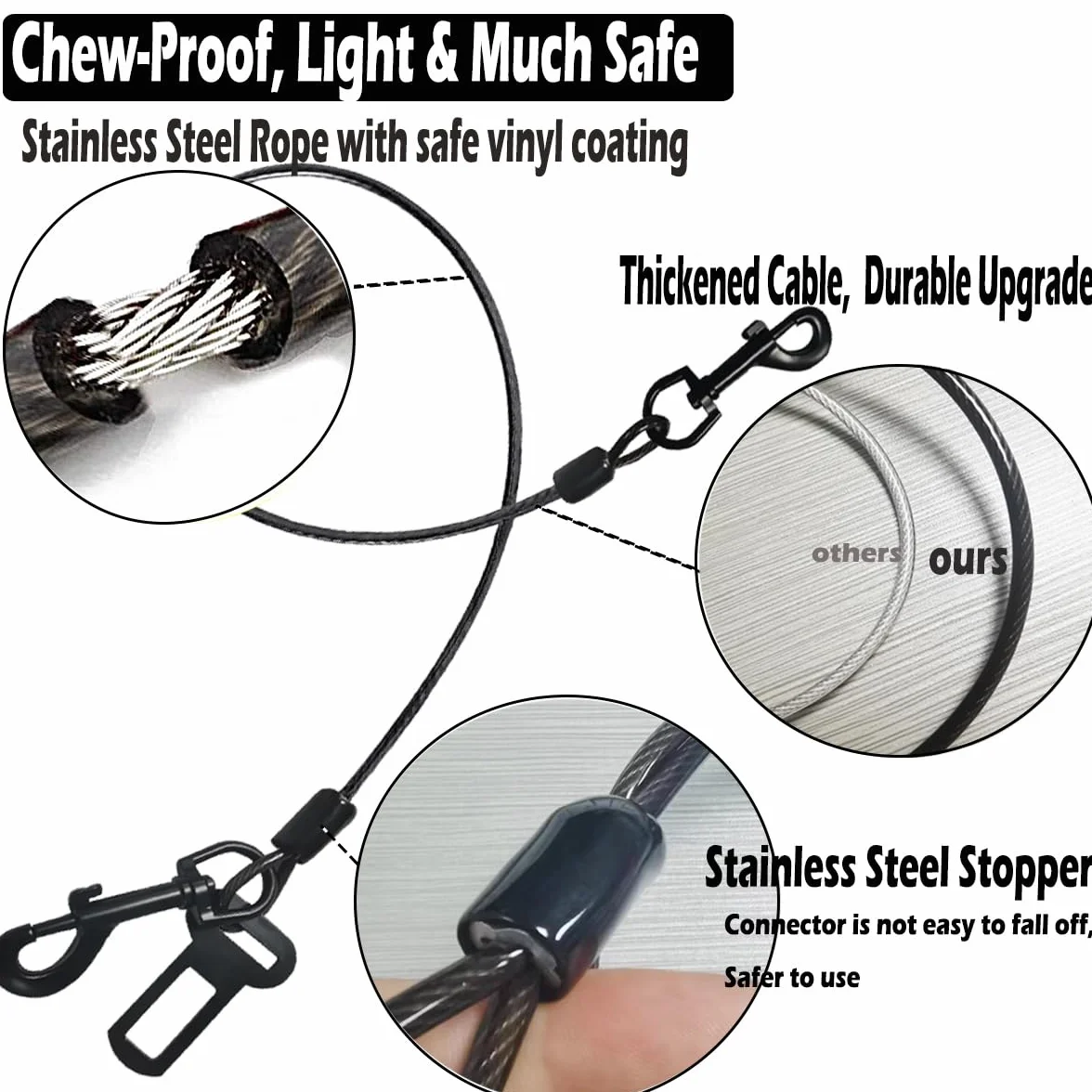 Lot de 2 Ceintures de sécurité pour Chien, câble en Acier résistant à la Mastication, Harnais de Voiture pour Chien, Laisse de câble de chaîne pour Chien, Harnais de véhicule, 70 cm