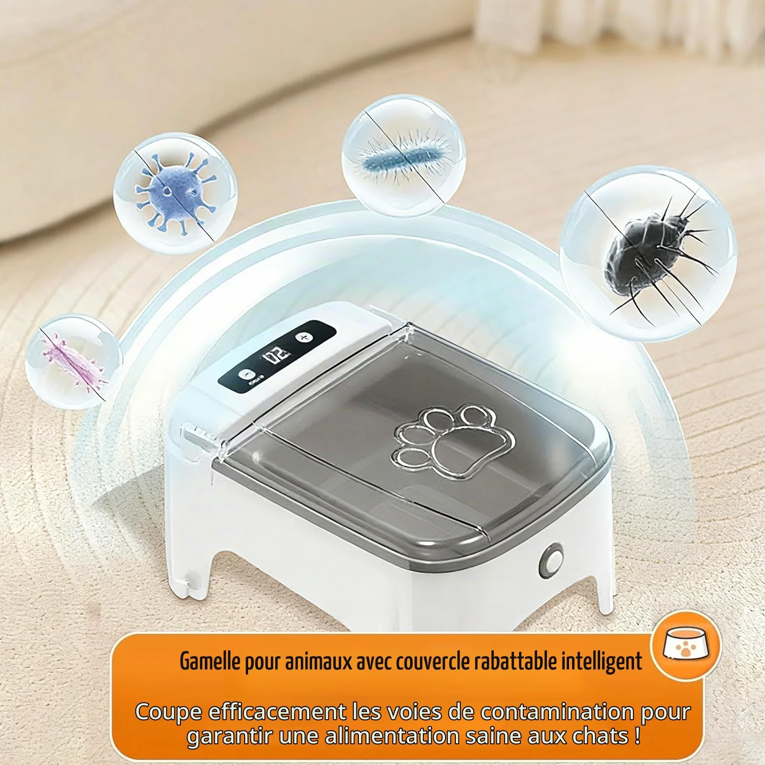 Mangeoire Automatique pour Chat – Capteur Intelligent, Bol de Nourriture Rabattable, Amovible Distributeur De Nourriture pour Animaux De Compagnie avec Affichage LCD, Acier Inoxydable, Noir