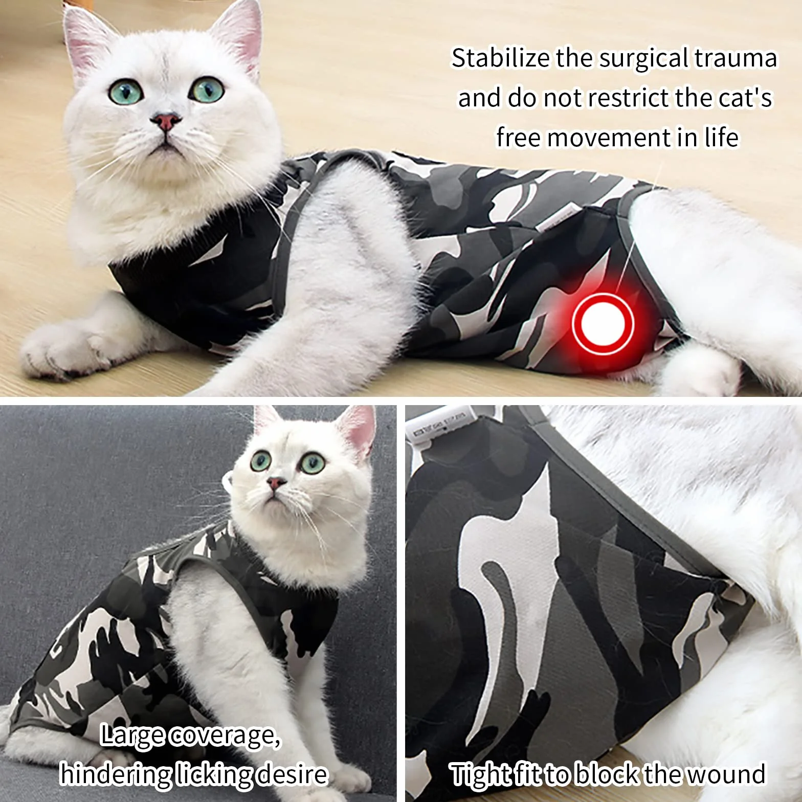 Combinaison de Récupération Chirurgicale pour Chat, Vêtement Post-Opératoire Camouflage, Alternative au Collier Cône E pour Plaies Abdominales (L)