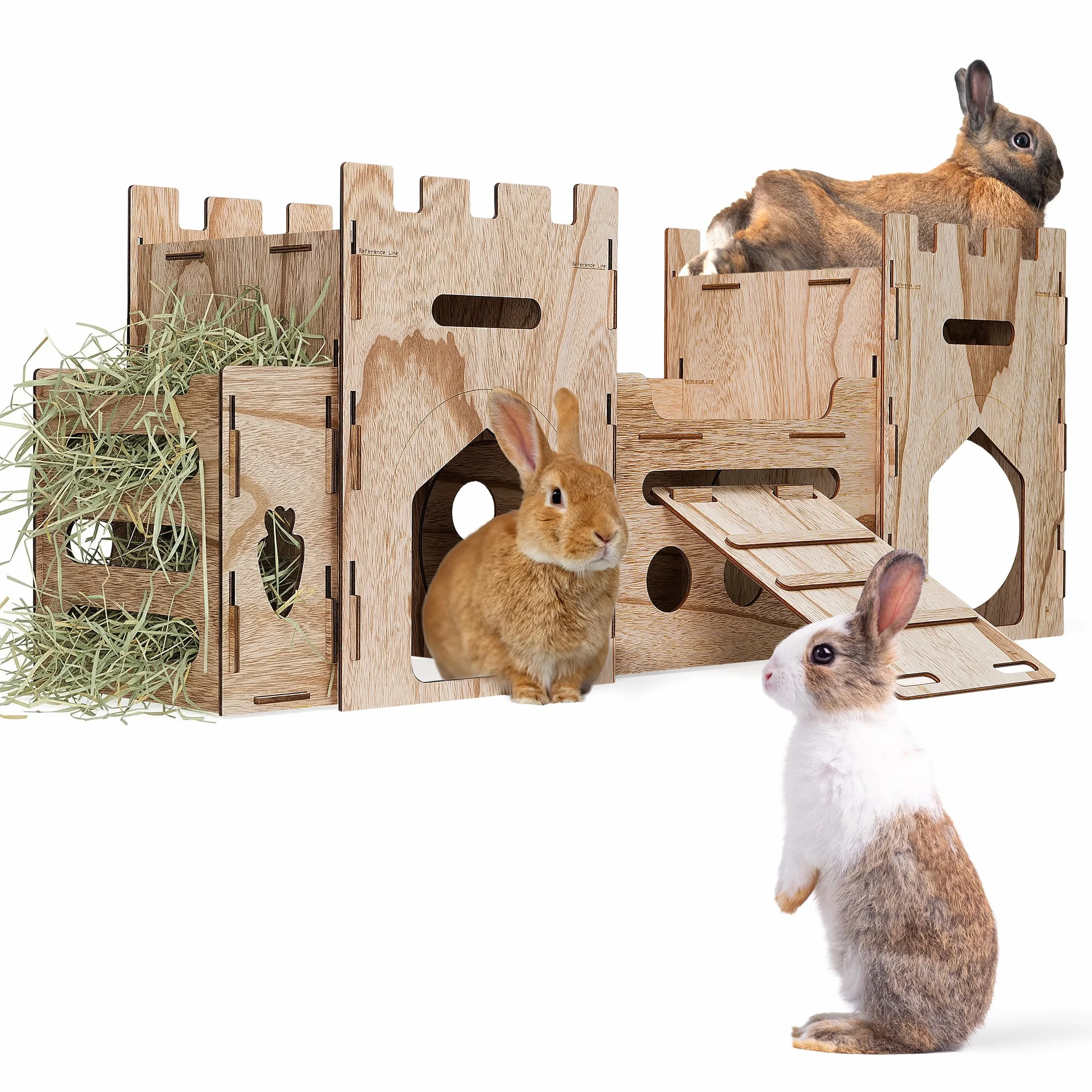 HIIMALEX Château de lapin extra large en bois à plusieurs étages, cachette ventilée robuste pour lapin, cochon d'Inde, chinchilla furet