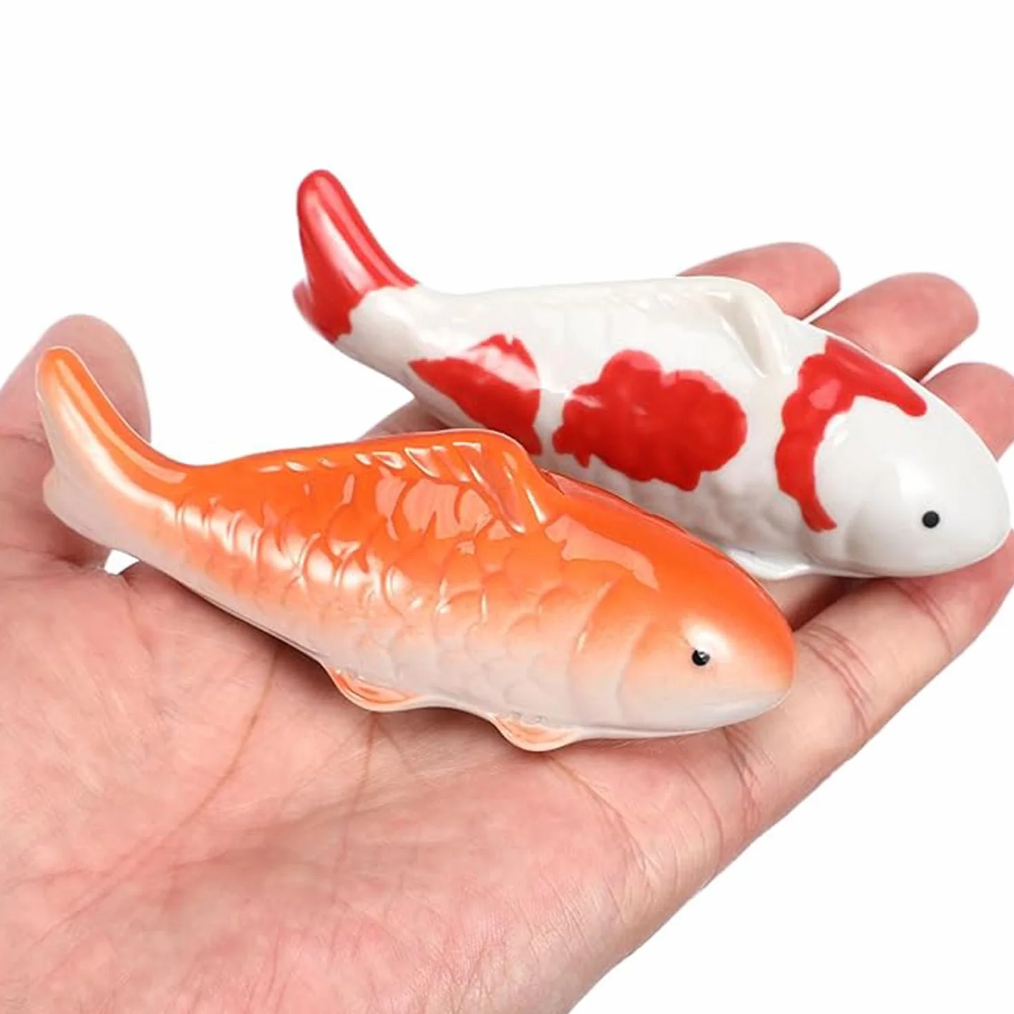 Lot De 2 Poissons Koï Flottants en Céramique - Décoration pour Bassin, Fontaine et Jardin