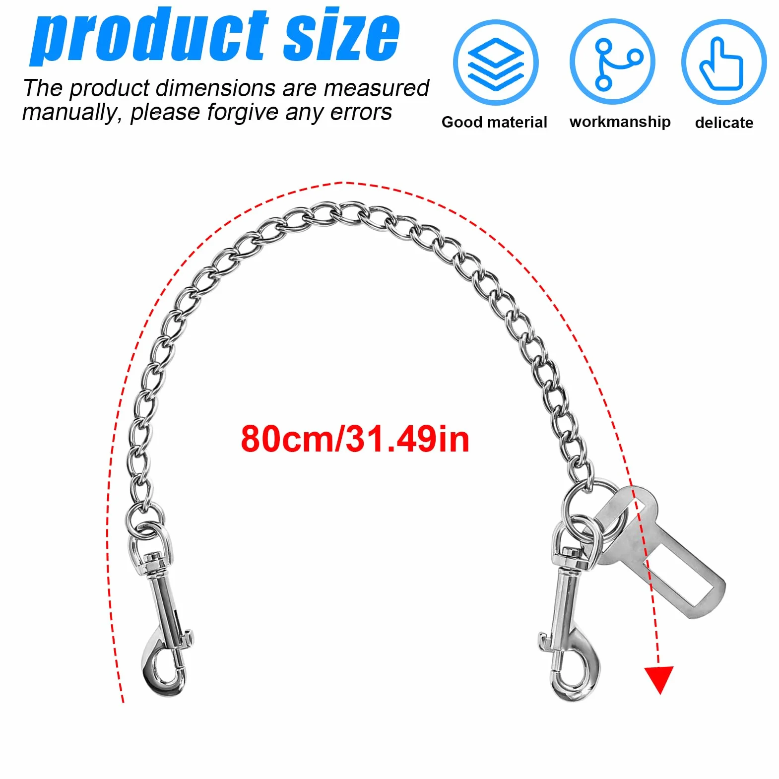 Collier en acier inoxydable 80 cm harnais de sécurité pour chiens de petite taille