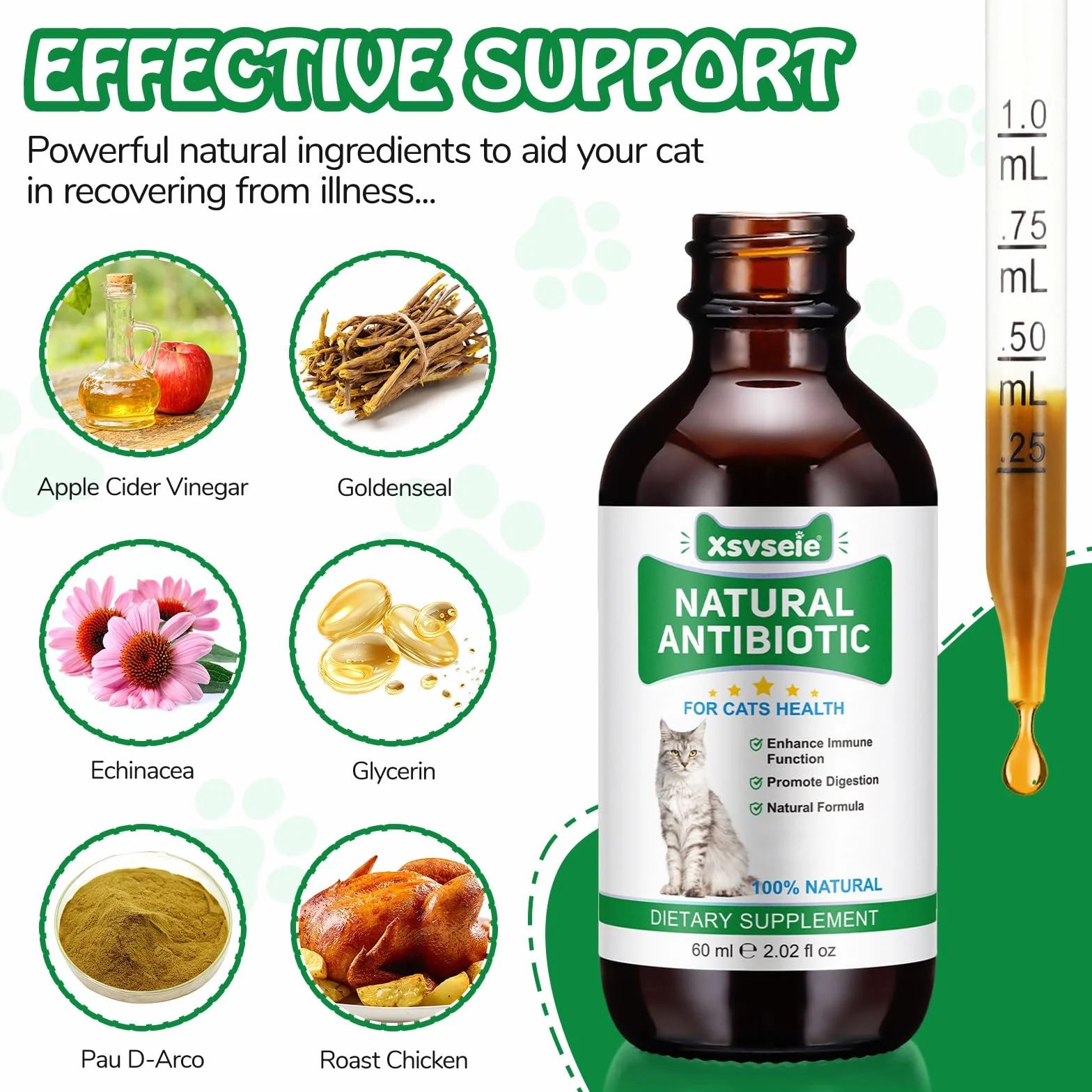 Antibiotiques naturels pour Chats, Soutien Immune & Allergy Itch Relief, 60 ML