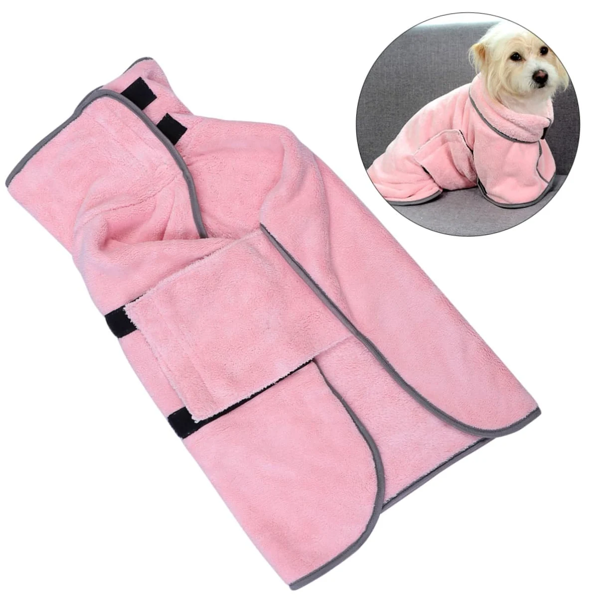 FRCOLOR 3 Pièces Peignoir pour Chien Peignoirs pour Chiens Robe De Serviette De Chien Serviette en Microfibre Pyjama pour Animaux De Compagnie Bain De Chien Super Absorbant Rose Provisions