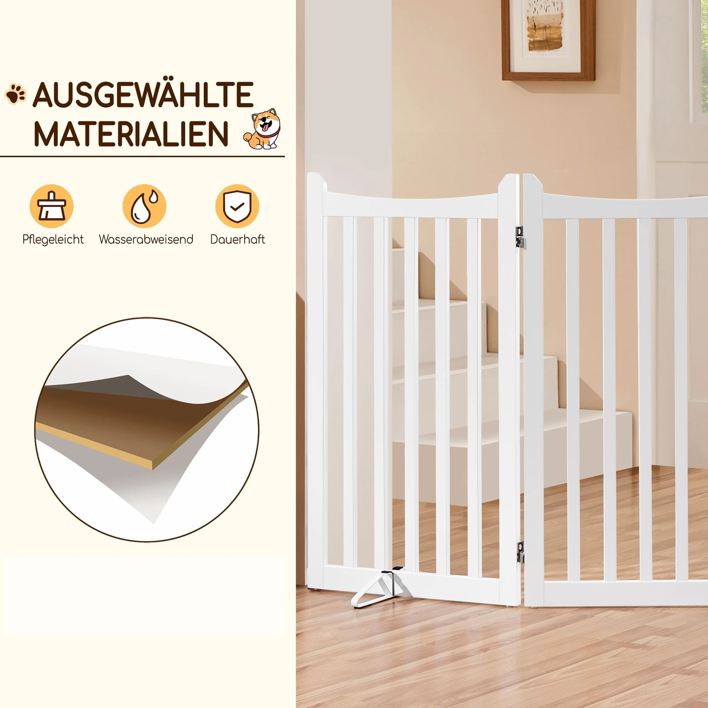 Yaheetech Barrière de Protection pour Chien, Pliable, 90,5 x 151,5 cm, 3 Panneaux, Blanche