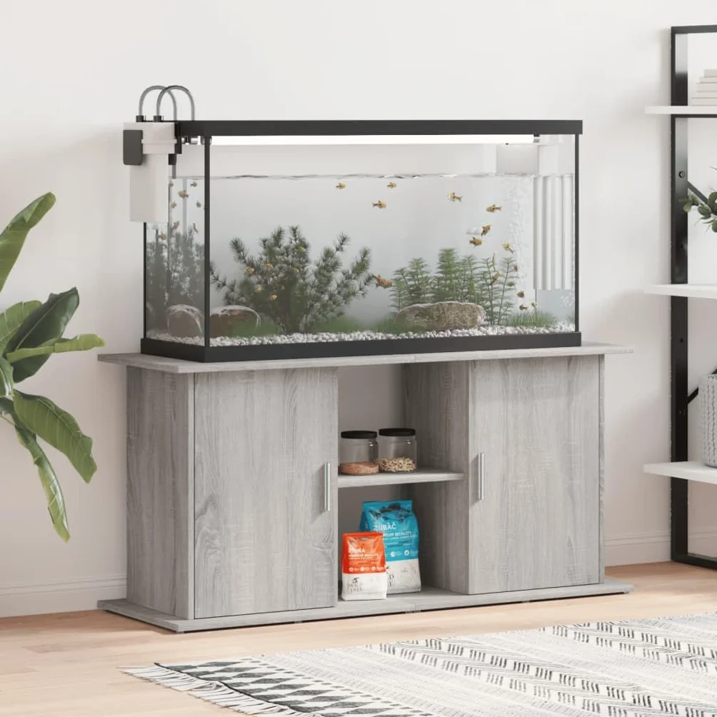 vidaXL Meuble de Base pour Aquarium avec Rangement, Armoire avec Compartiments et Étagères, Sonoma Gris Bois d'Ingénierie