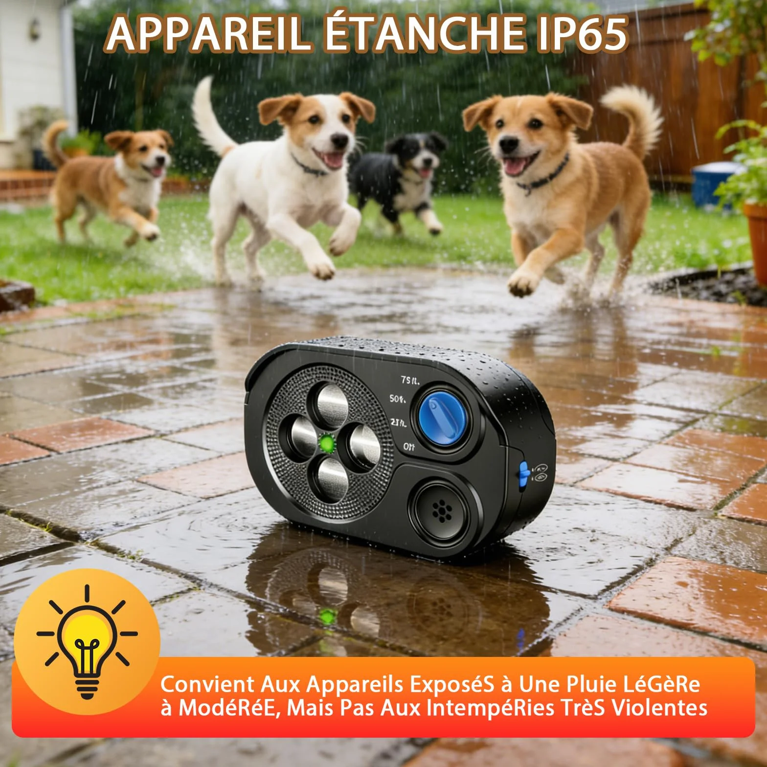 Anti Aboiement Chien Ultrason Puissant, 3 Modes, Portée 23 m, IP65 Rechargeable, Sifflet Ultrasonique Intérieur/Extérieur