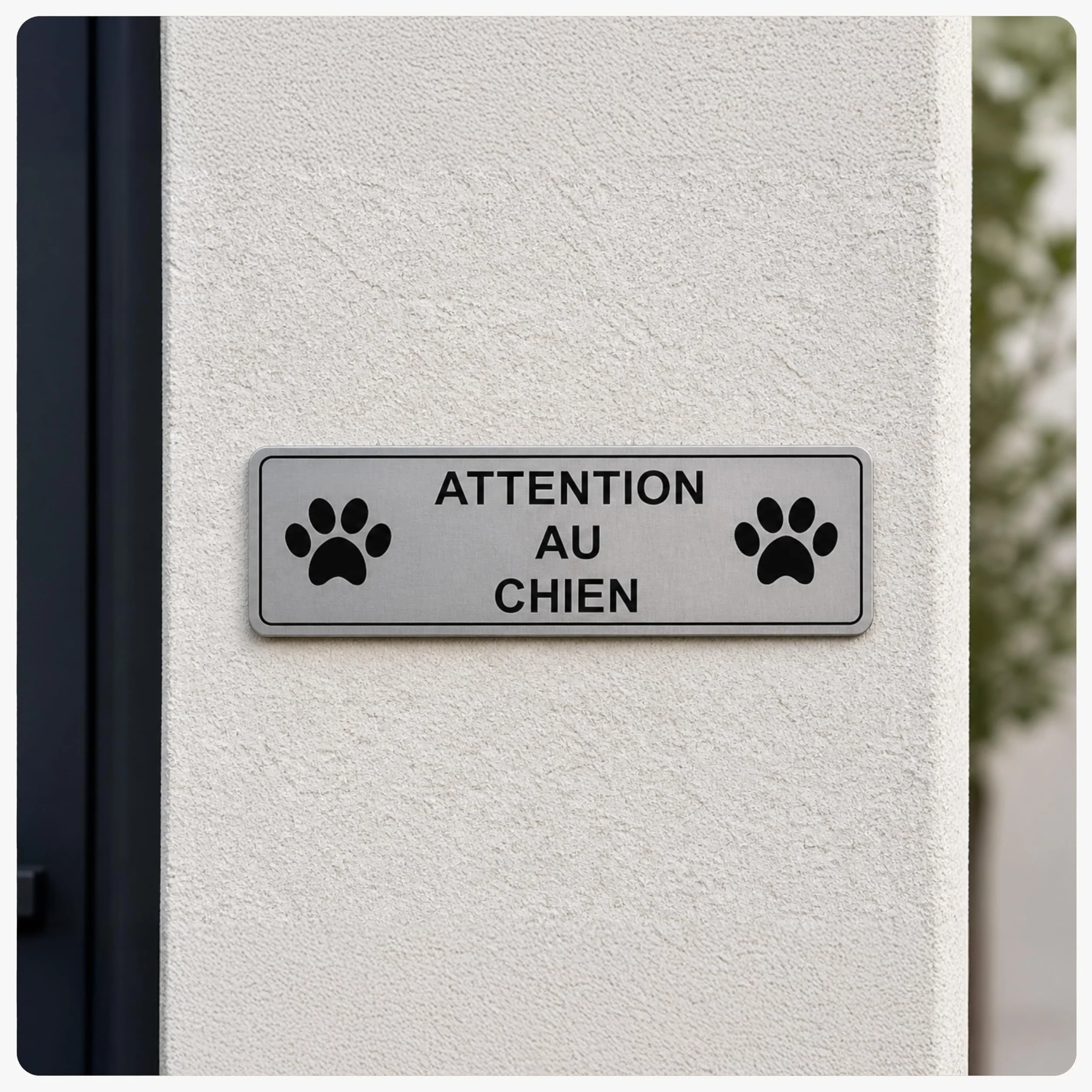 Plaque gravée personnalisée autocollante ATTENTION AU CHIEN Alu Brossée 13x4 cm