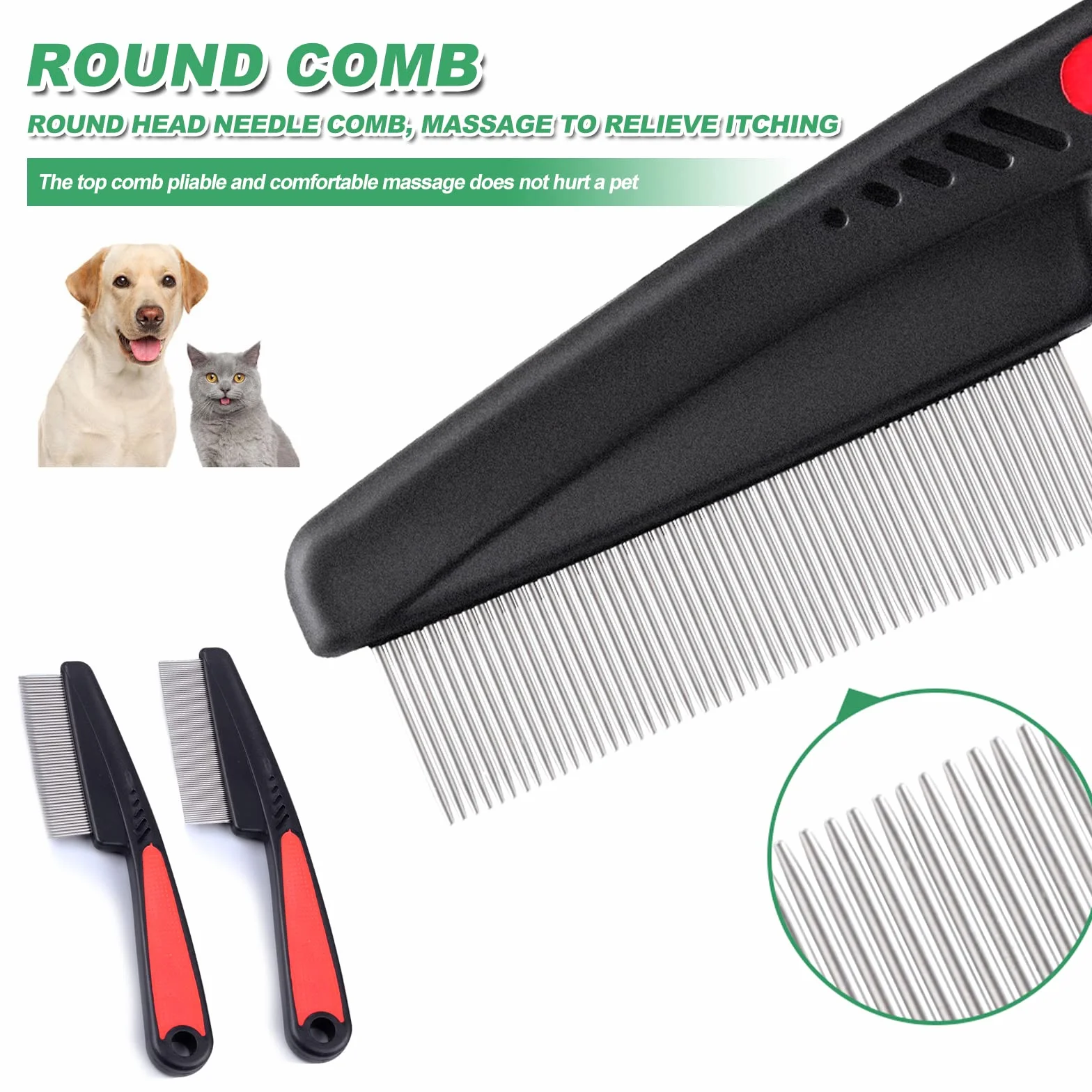Peignes anti-puces professionnels pour chiens et chats Lot de 2 en acier inoxydable